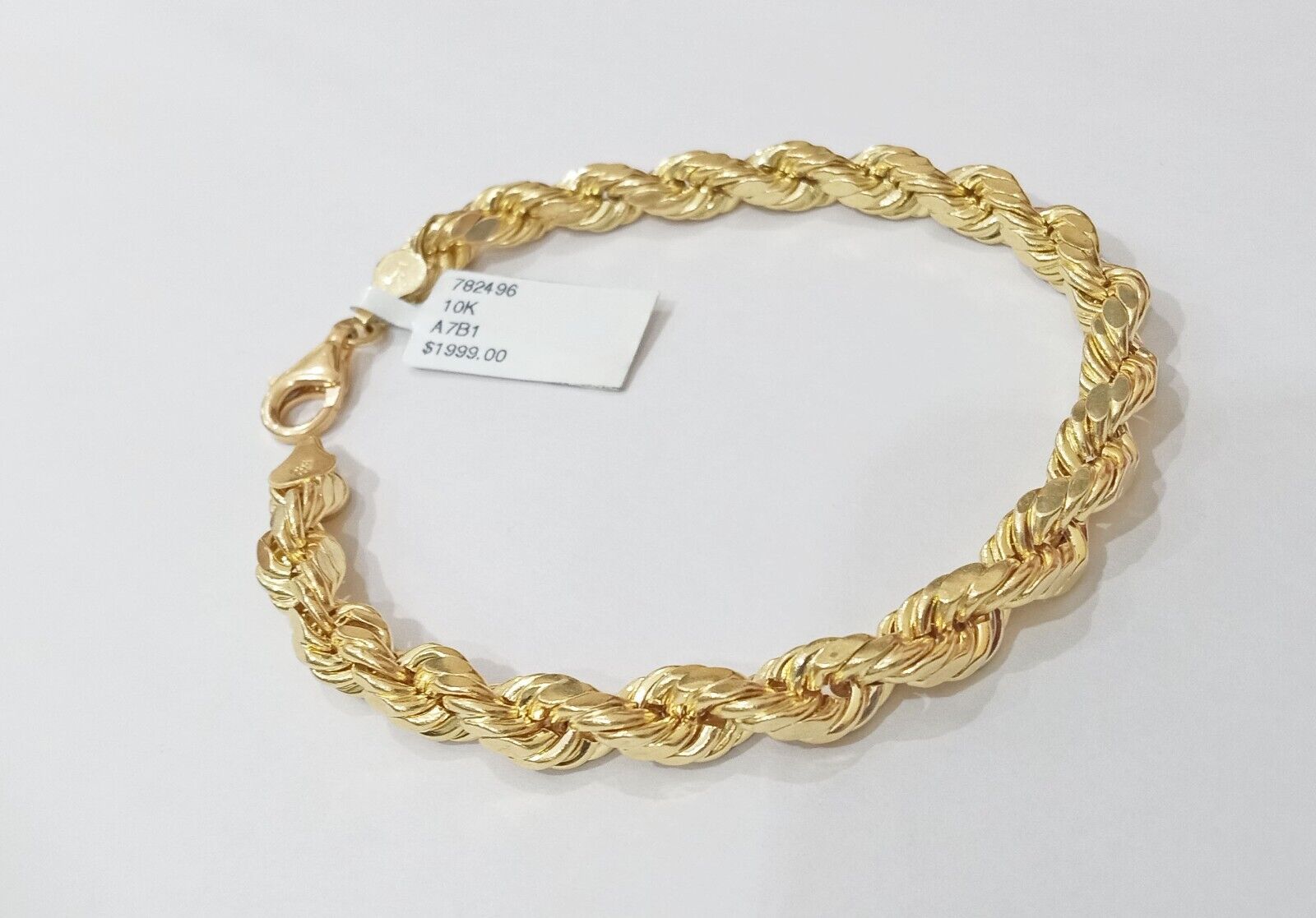 Real 10k Yellow Gold rope Bracelet 6.5mm 8" lobster lock 10kt new for men - GoldenlinQ