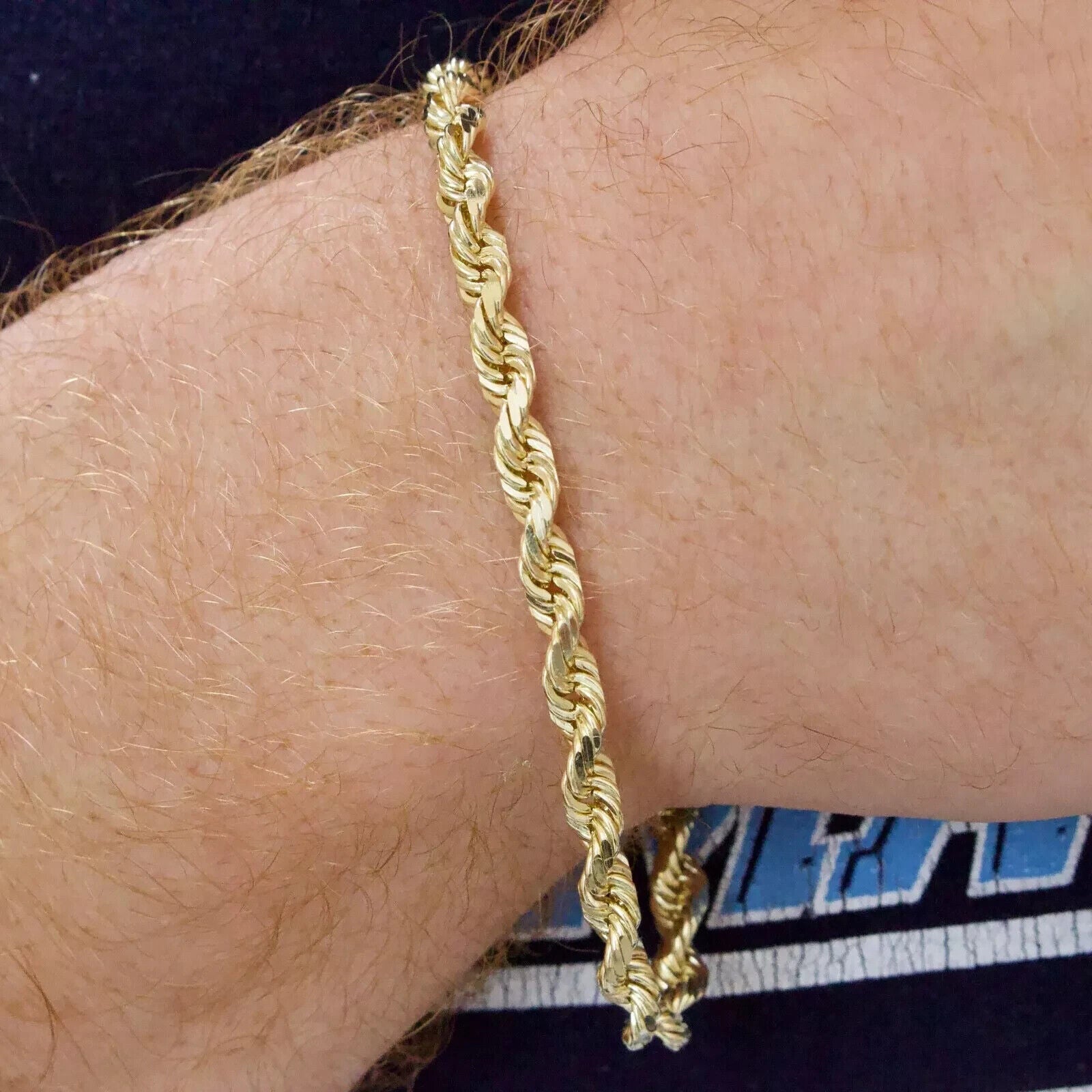 Real 10k Yellow Gold Rope Bracelet 8 Inch 5mm SOLID Diamond Cuts Men Women 10KT - GoldenlinQ