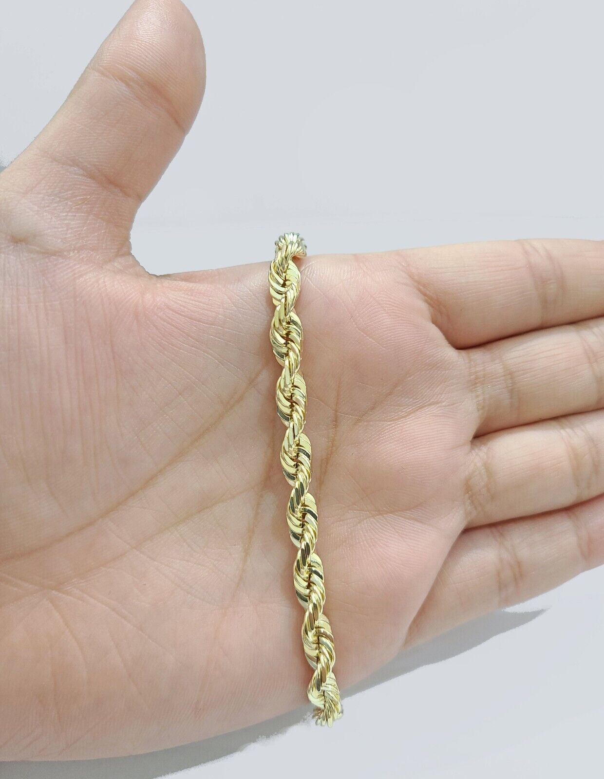 Real 10k Yellow Gold Rope Bracelet 9 Inch 5mm SOLID Diamond Cuts Men Women 10KT - GoldenlinQ