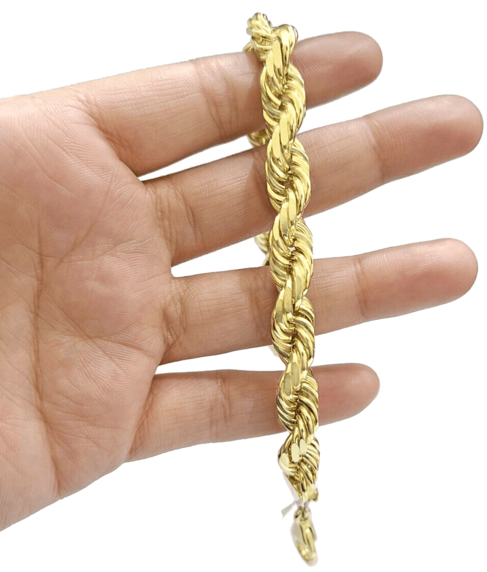 Real 10k Yellow Gold Rope Bracelet 9 Inch Solid Lobster Lock 10kt Mens HEAVY - GoldenlinQ