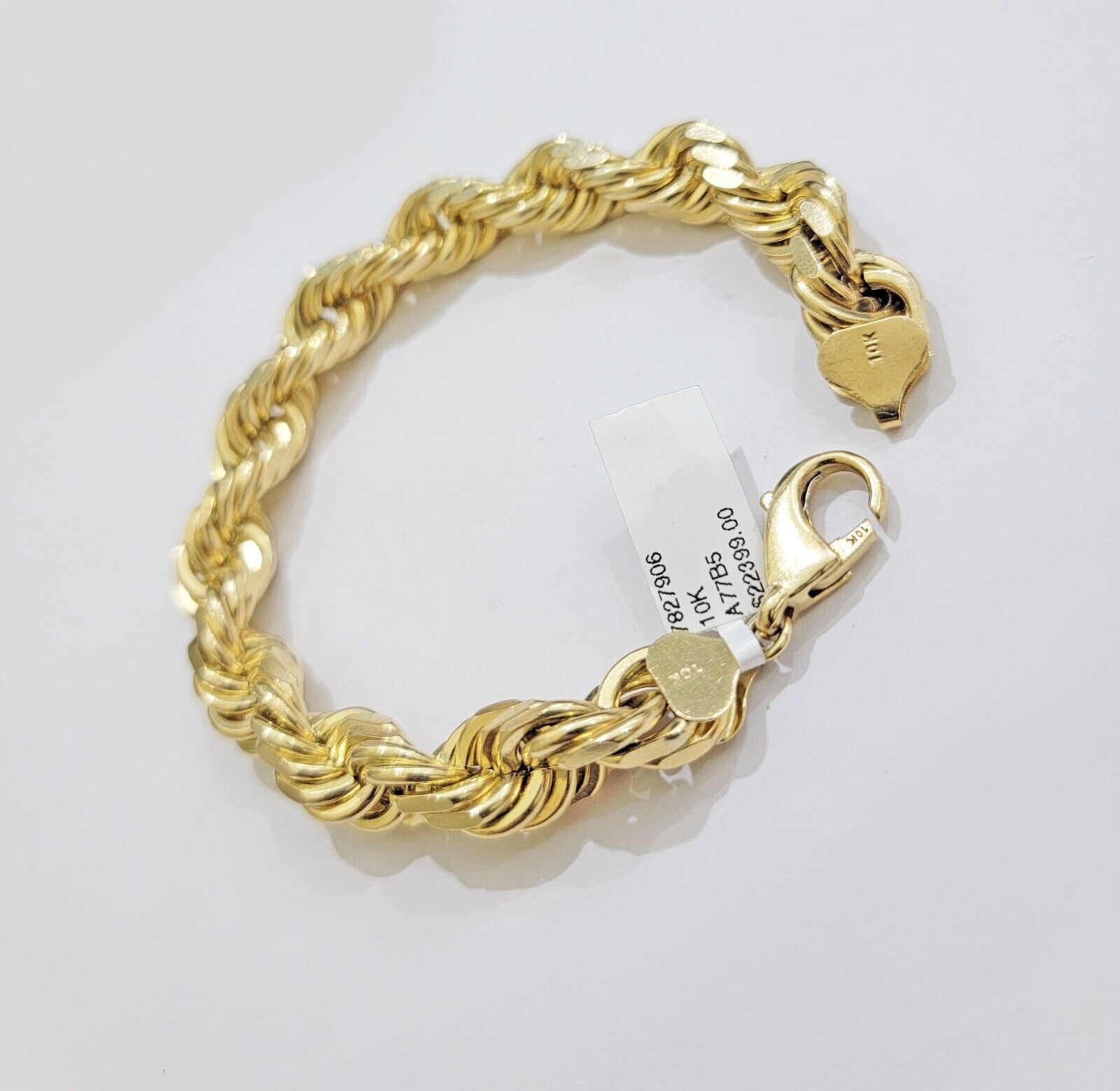 Real 10k Yellow Gold Rope Bracelet 9 Inch Solid Lobster Lock 10kt Mens HEAVY - GoldenlinQ