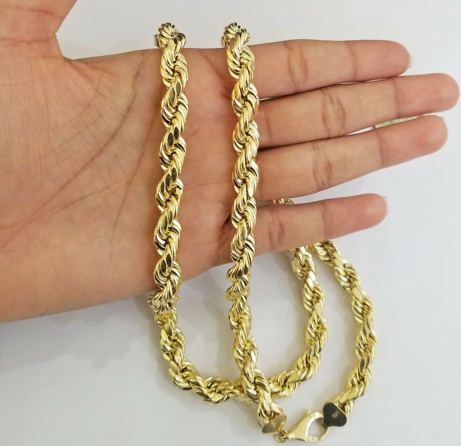 REAL 10k Yellow Gold Rope Chain 10mm 24" Men's thick necklace 10kt diamond cuts - GoldenlinQ