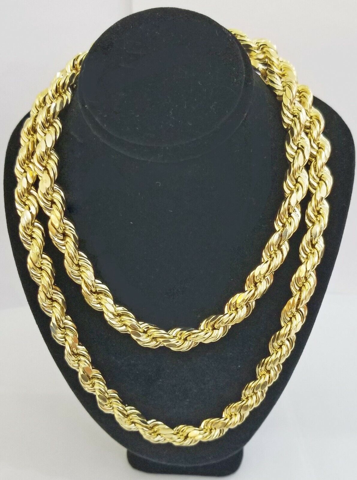 REAL 10k Yellow Gold Rope Chain 10mm 24" Men's thick necklace 10kt diamond cuts - GoldenlinQ