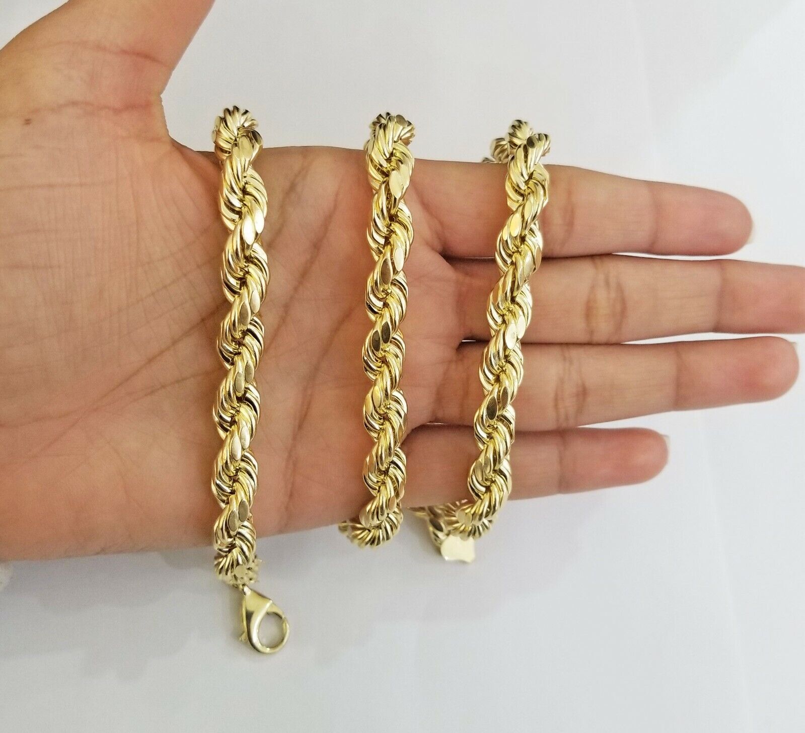 REAL 10k Yellow Gold Rope Chain 10mm 24" Men's thick necklace 10kt diamond cuts - GoldenlinQ