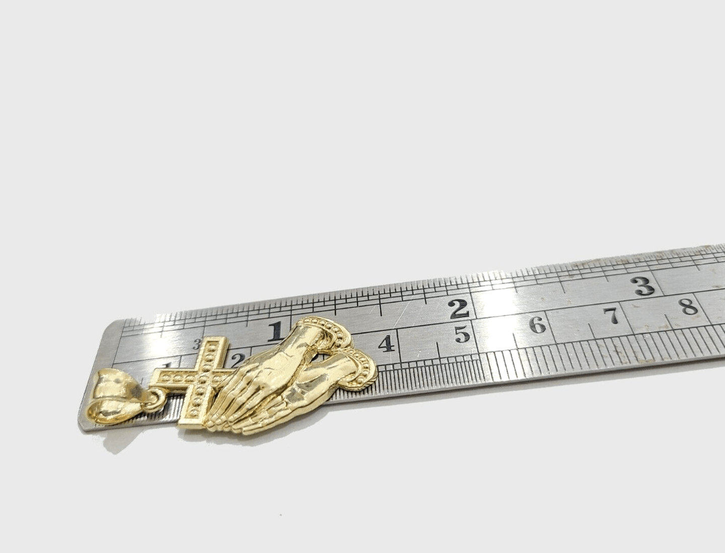 Real 10k Yellow Gold Rope Chain 20'' Necklace Praying Hand Cross Charm Pendant - GoldenlinQ