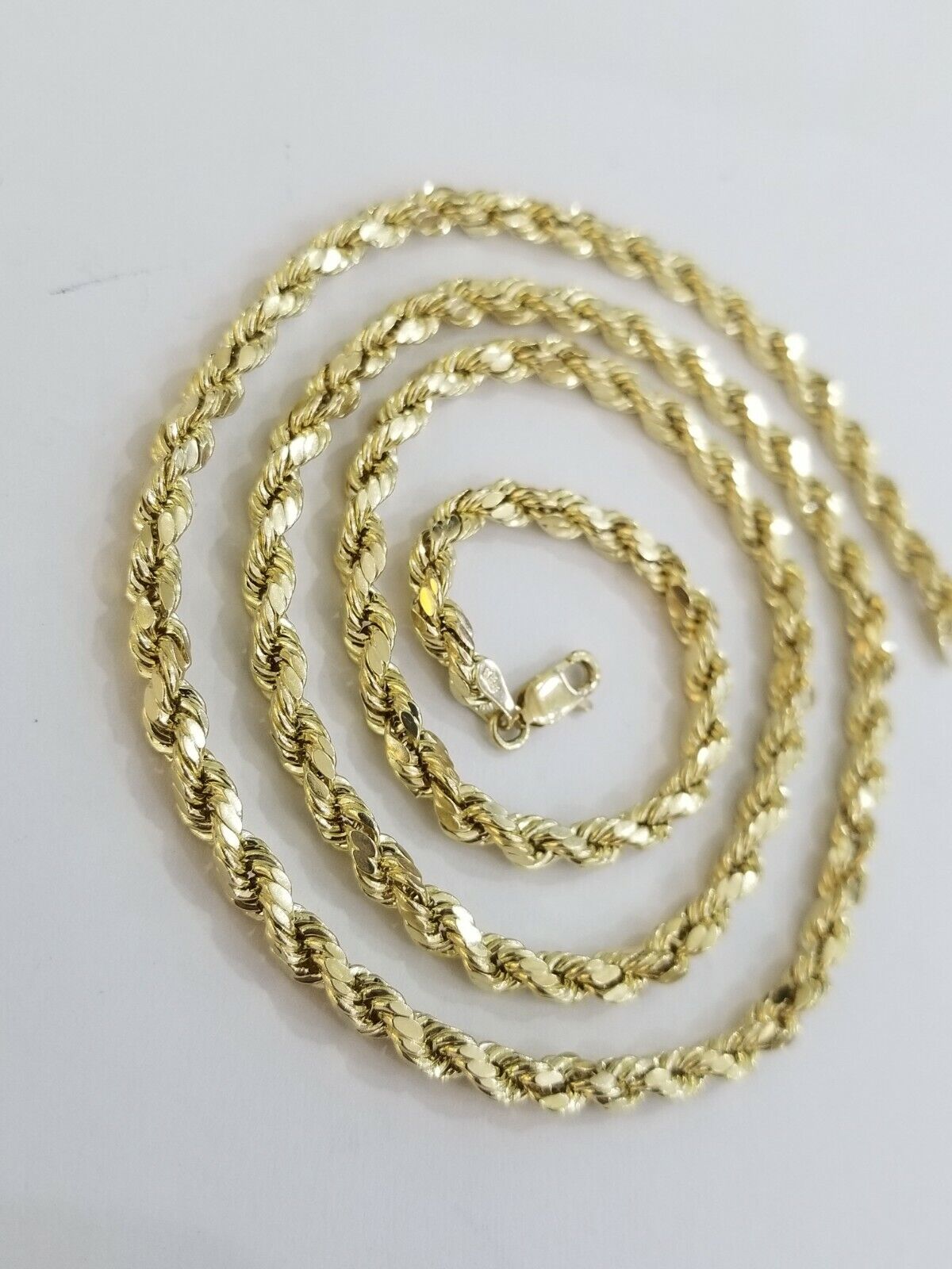 REAL 10k Yellow Gold Rope Chain 26" 4mm Diamond Cut Men Necklace - GoldenlinQ