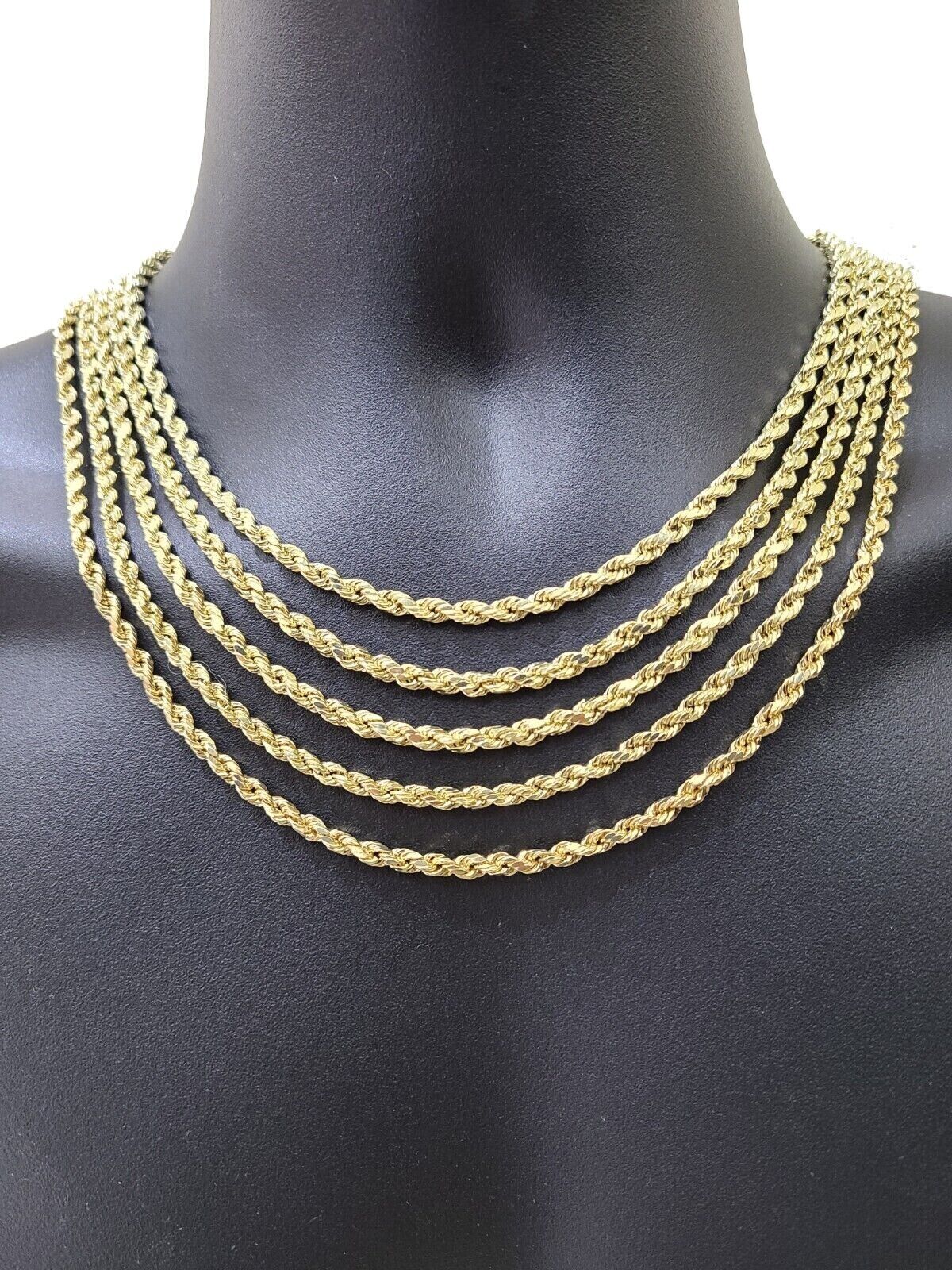 Real 10K Yellow Gold Rope Chain 3mm Necklace 18 - 30'' Inches Lobster Lock 10kt - GoldenlinQ