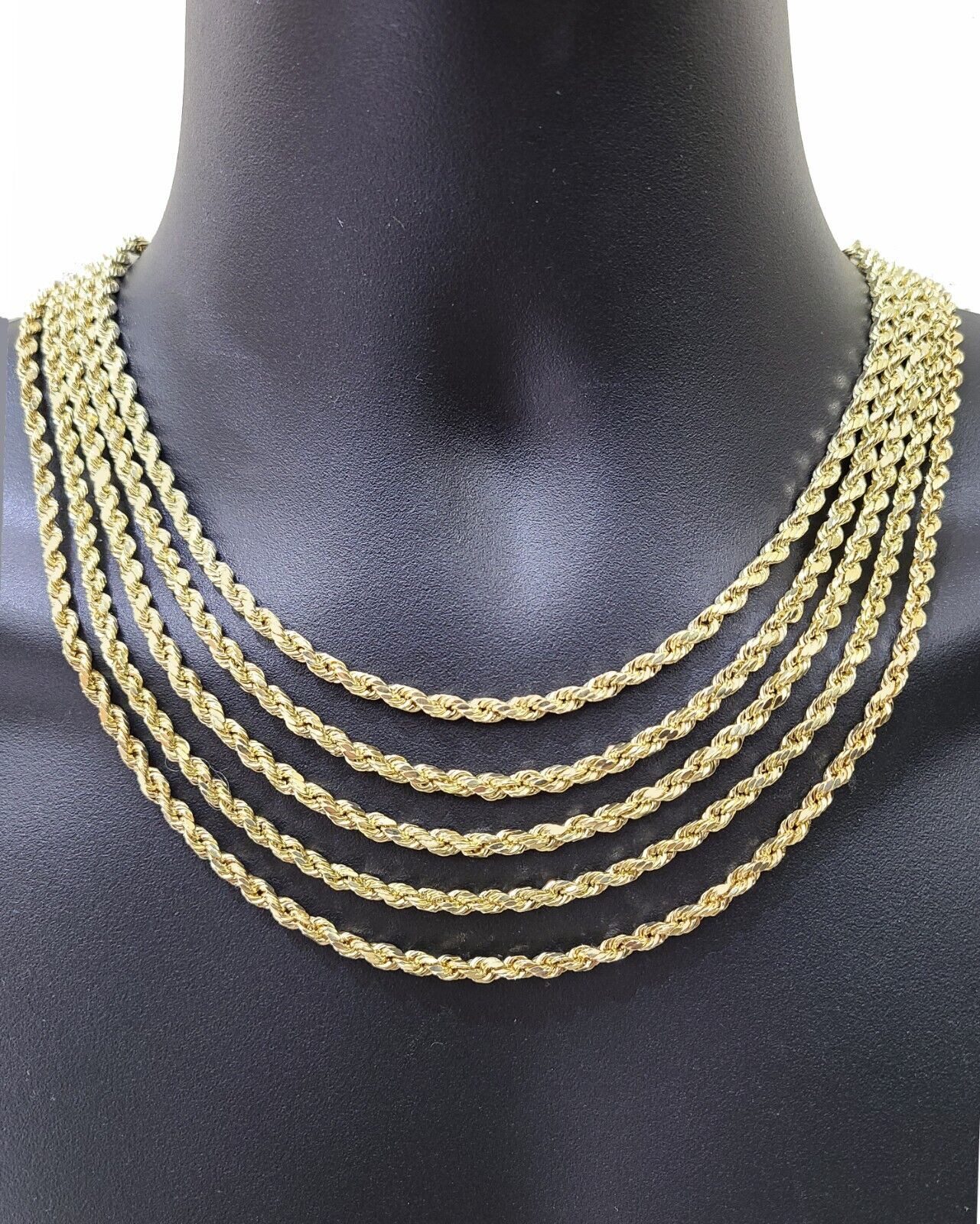 Real 10K Yellow Gold Rope Chain 4mm Necklace 16 - 30'' Inches Lobster Lock 10kt - GoldenlinQ