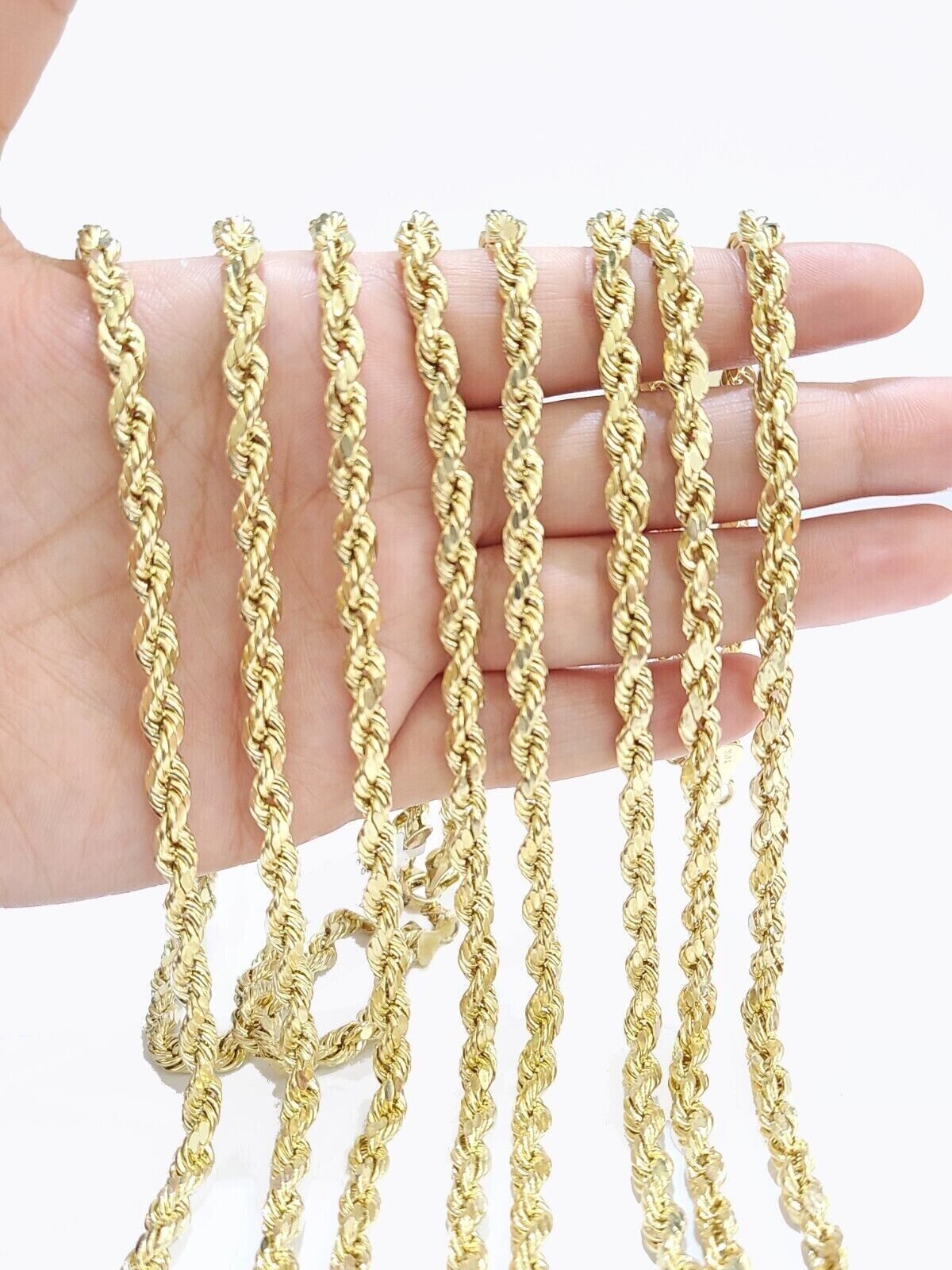 Real 10K Yellow Gold Rope Chain 5mm Necklace 18 - 30'' Inches Lobster Lock 10kt - GoldenlinQ