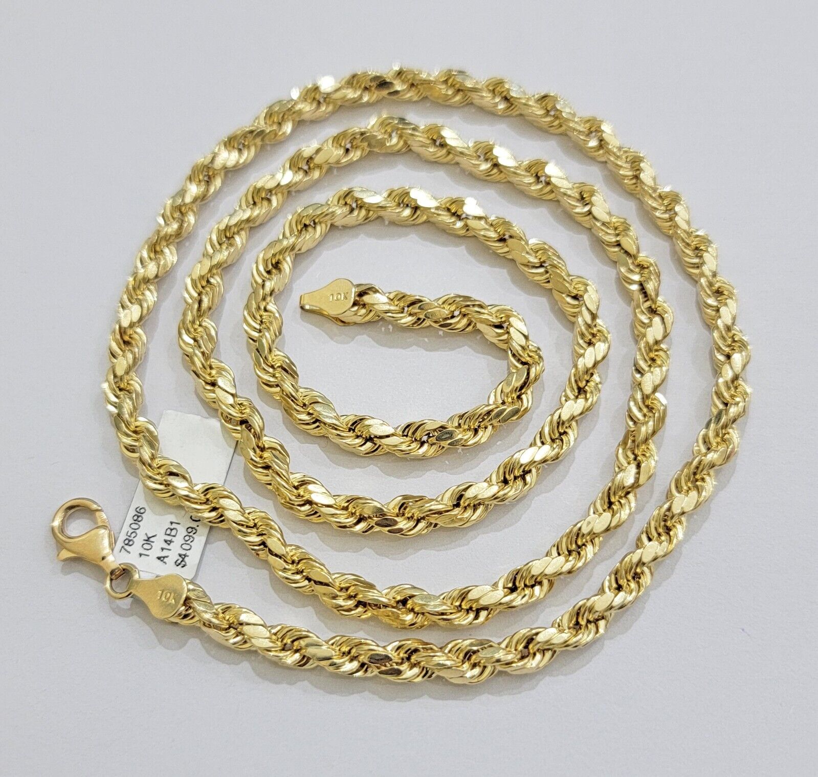 Real 10K Yellow Gold Rope Chain 6mm Necklace 20 in 22 in 24 in 26 in 28 in 30 in - GoldenlinQ