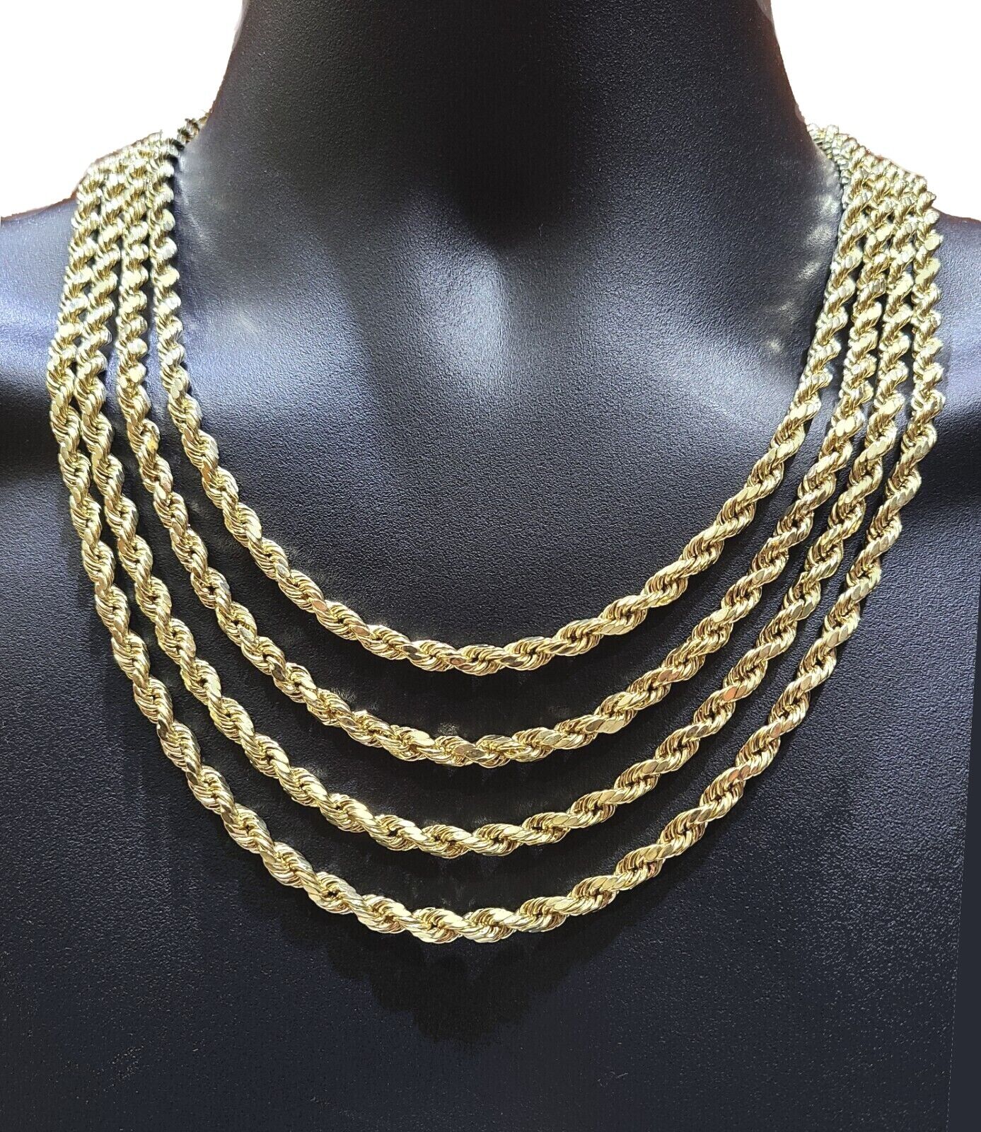 Real 10K Yellow Gold Rope Chain 6mm Necklace 20 in 22 in 24 in 26 in 28 in 30 in - GoldenlinQ