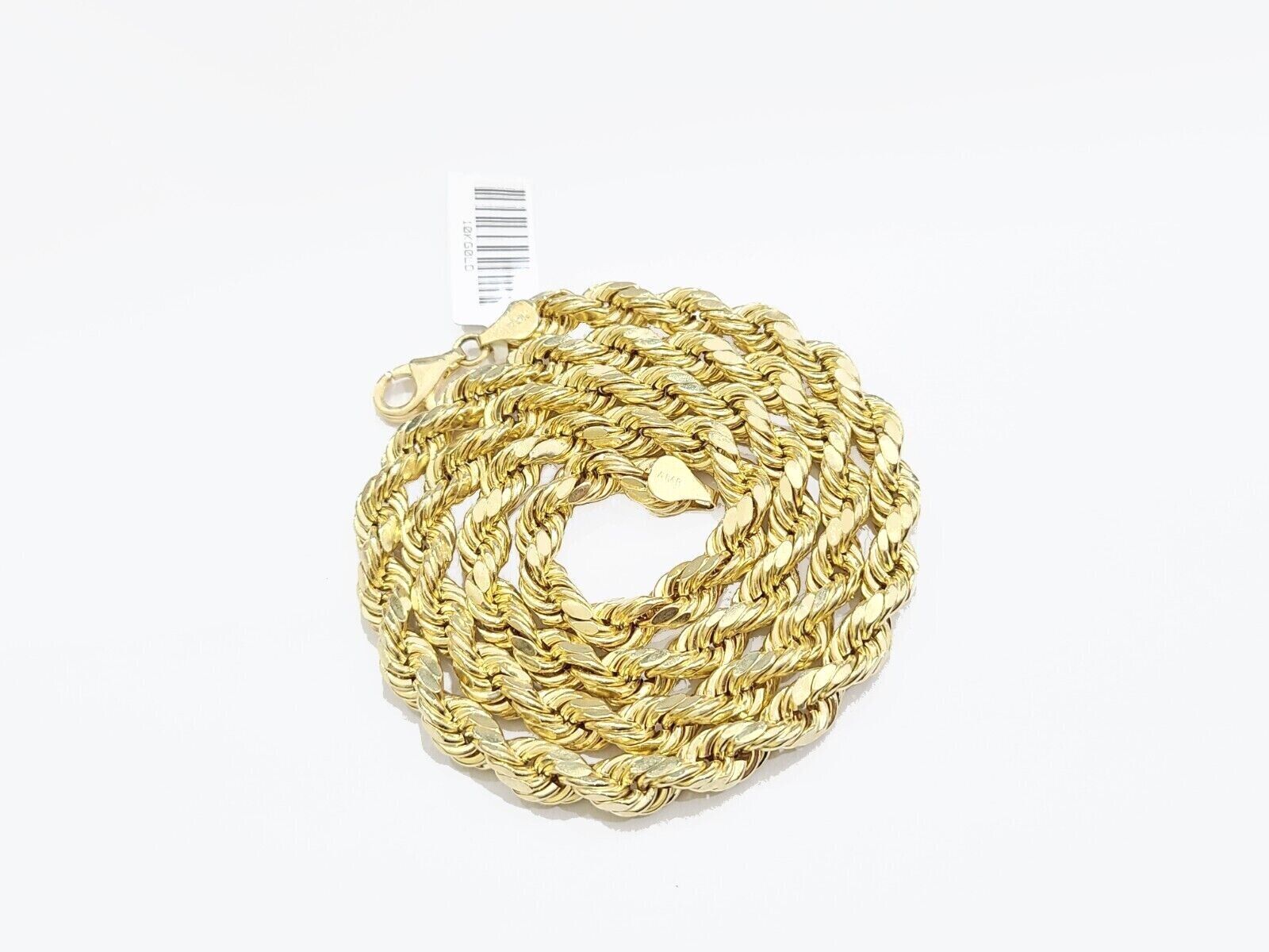 Real 10K Yellow Gold Rope Chain 7mm Necklace 18 - 30'' Inches Lobster Lock 10kt - GoldenlinQ