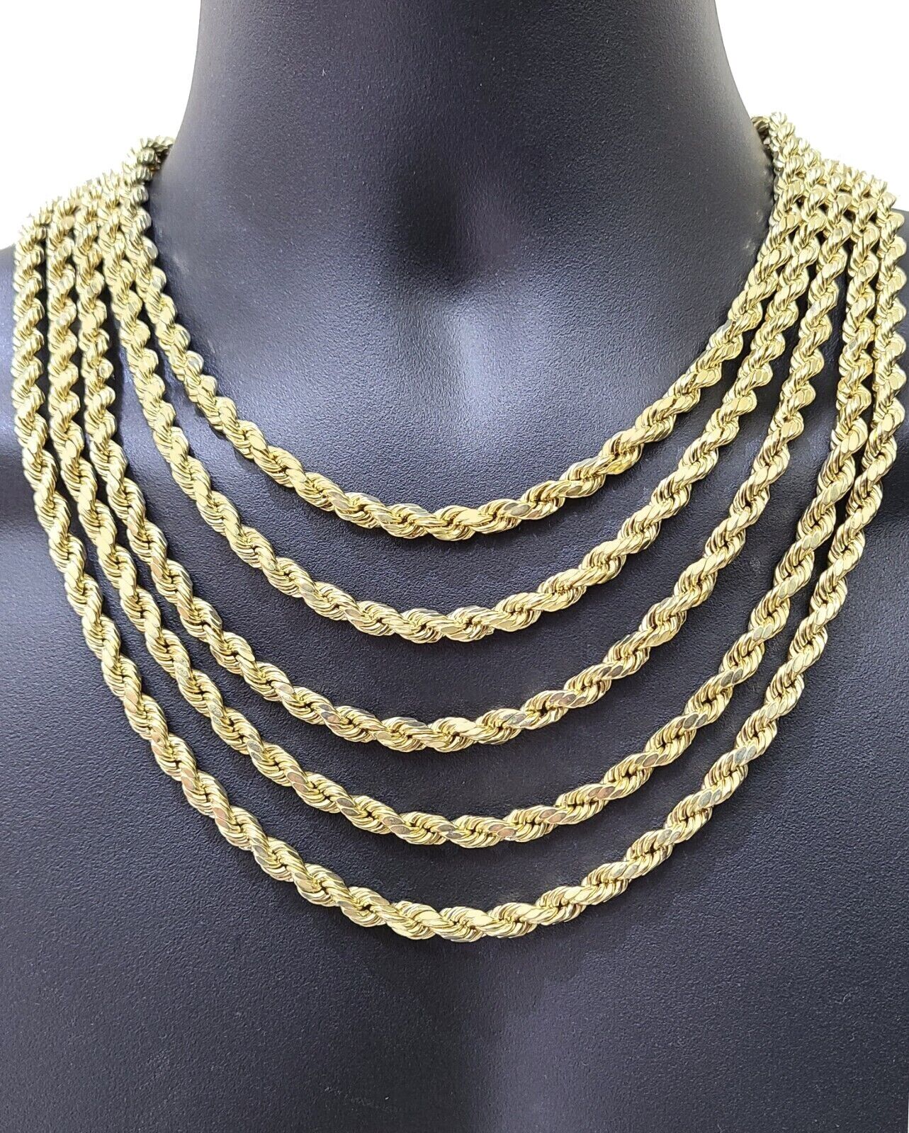 Real 10K Yellow Gold Rope Chain 8mm Necklace 18 - 30'' Inches Lobster Lock 10kt - GoldenlinQ
