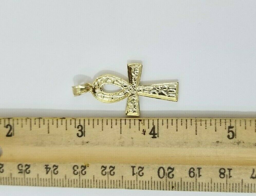 REAL 10k Yellow Gold Rope Chain Ankh Cross Charm Pendant 3mm Necklace Set 16 - 28" - GoldenlinQ