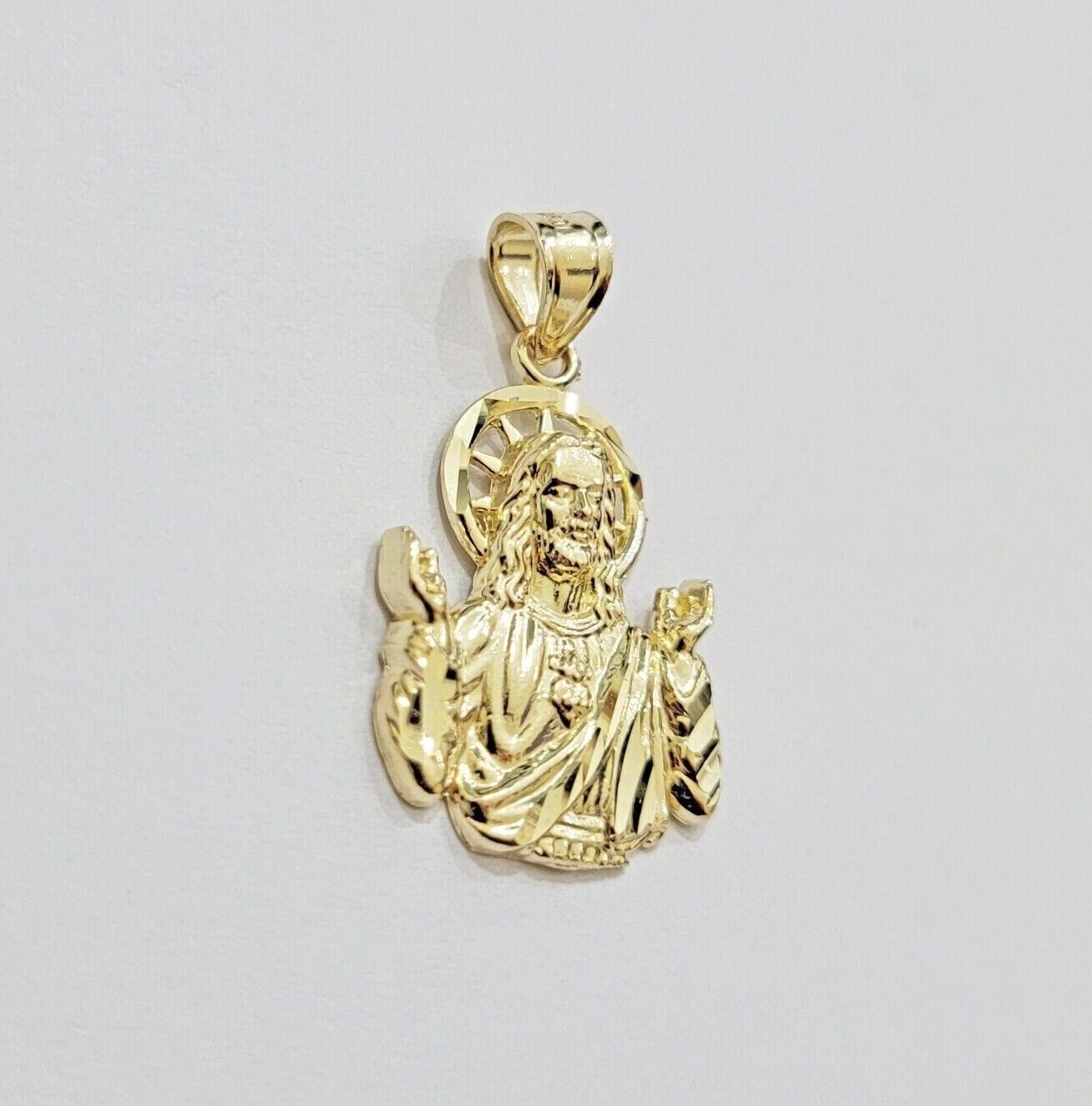 Real 10k Yellow Gold Rope Chain Charm Jesus Head Pendant SET 3mm Necklace - GoldenlinQ
