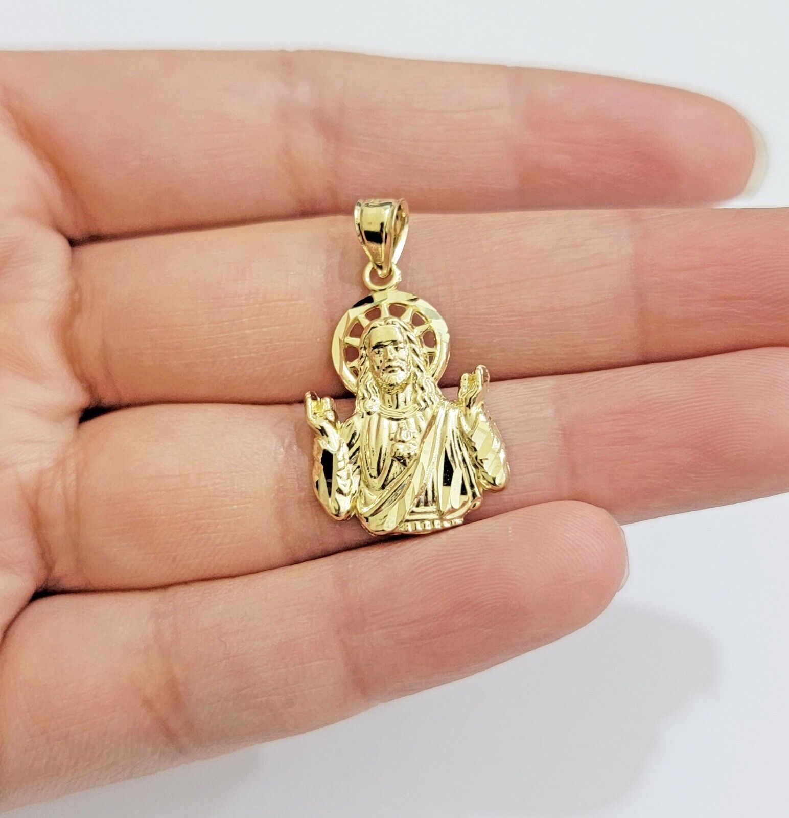 Real 10k Yellow Gold Rope Chain Charm Jesus Head Pendant SET 3mm Necklace - GoldenlinQ