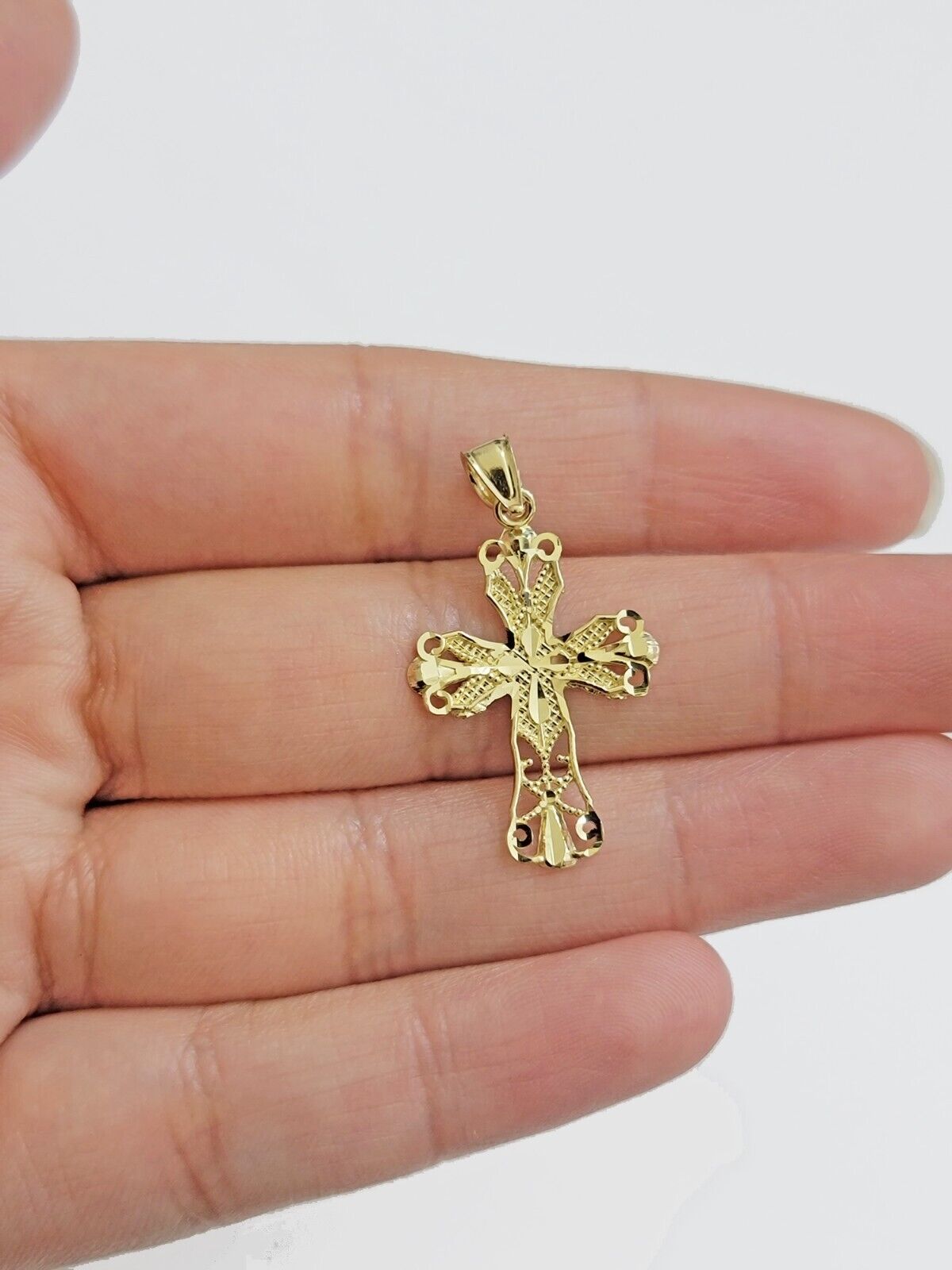 Real 10k Yellow Gold Rope Chain Cross Charm Pendant SET 3mm Necklace 18 - 28 Inch - GoldenlinQ