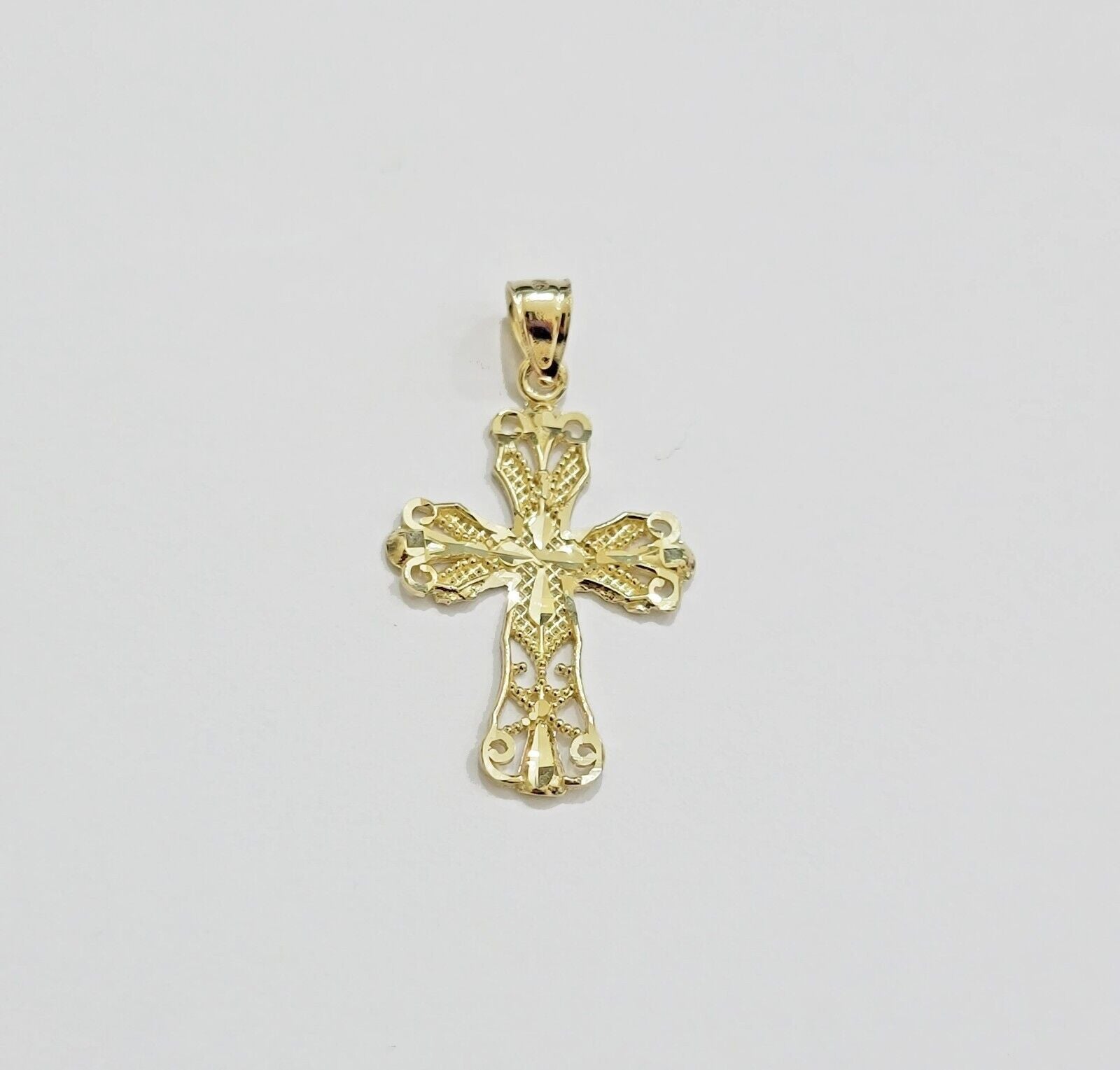 Real 10k Yellow Gold Rope Chain Cross Charm Pendant SET 3mm Necklace 18 - 28 Inch - GoldenlinQ
