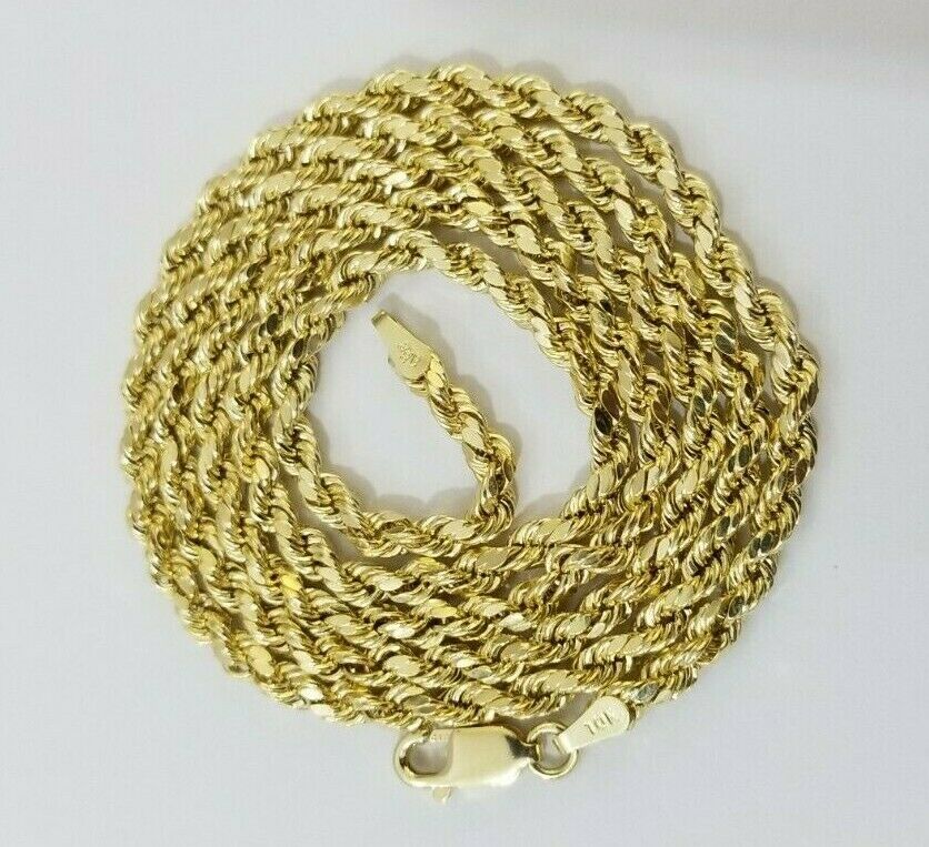 REAL 10k Yellow Gold Rope Chain Last Supper Charm Pendant SET 3mm Necklace 18 - 28 - GoldenlinQ