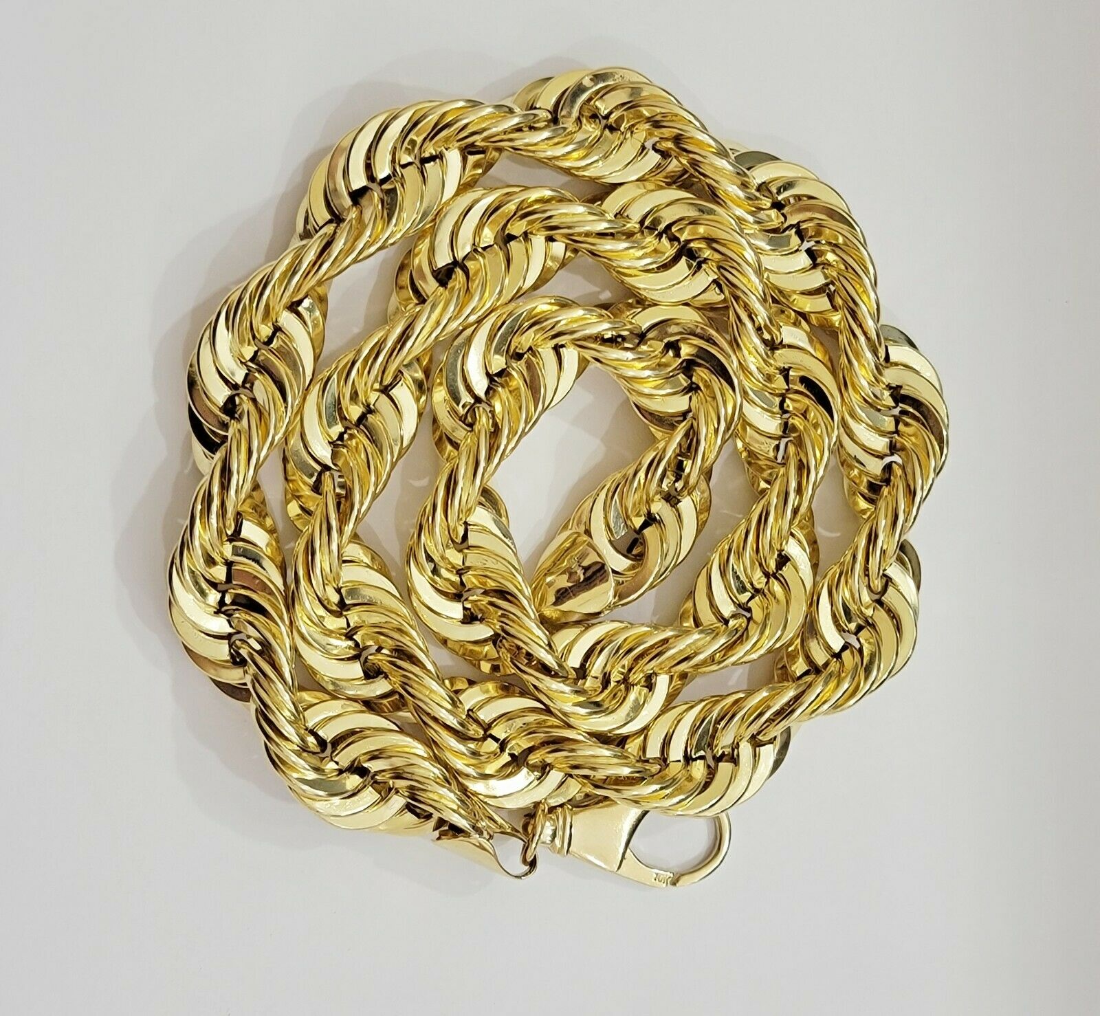 REAL 10K Yellow Gold Rope Chain Necklace 15 MM Thick 24" Diamond Cut 10kt MEN'S - GoldenlinQ