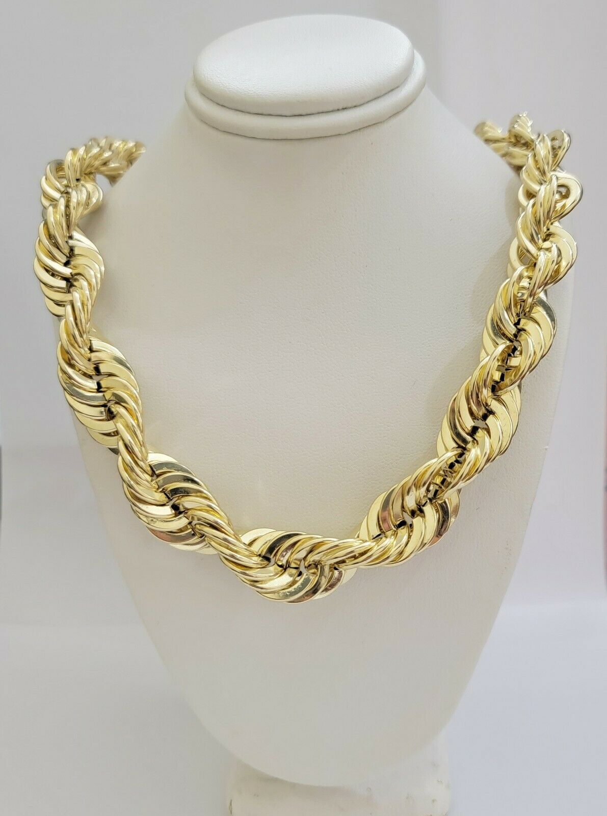 REAL 10K Yellow Gold Rope Chain Necklace 15 MM Thick 24" Diamond Cut 10kt MEN'S - GoldenlinQ