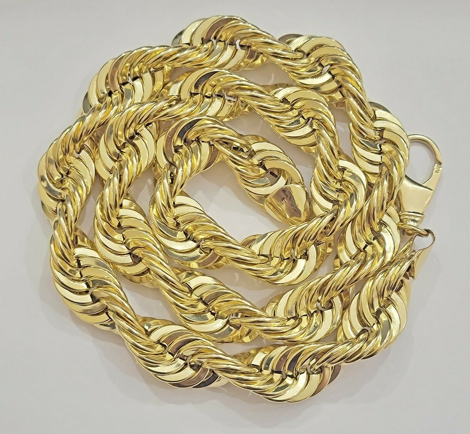 REAL 10K Yellow Gold Rope Chain Necklace 15 MM Thick 24" Diamond Cut 10kt MEN'S - GoldenlinQ