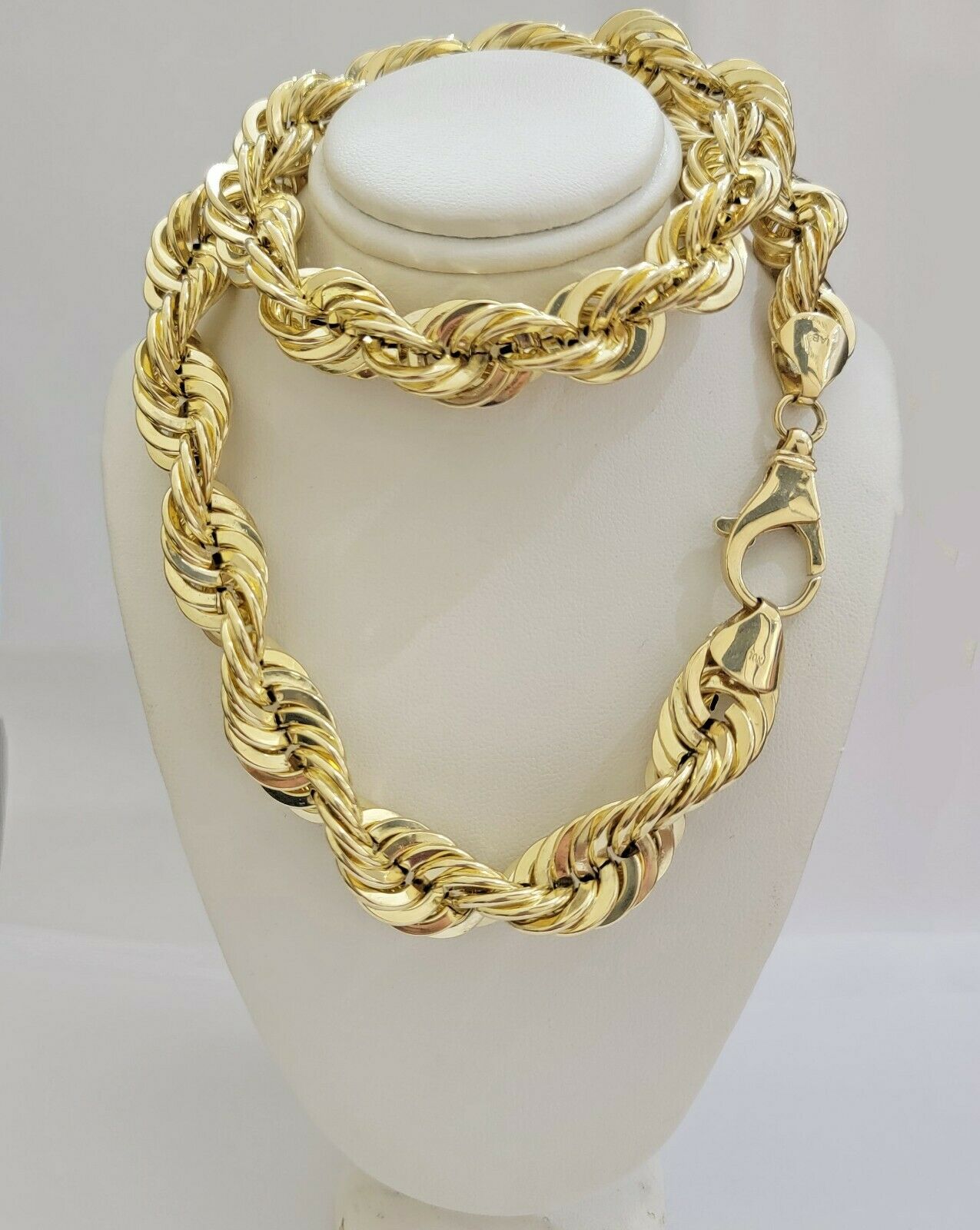REAL 10K Yellow Gold Rope Chain Necklace 15 MM Thick 24" Diamond Cut 10kt MEN'S - GoldenlinQ