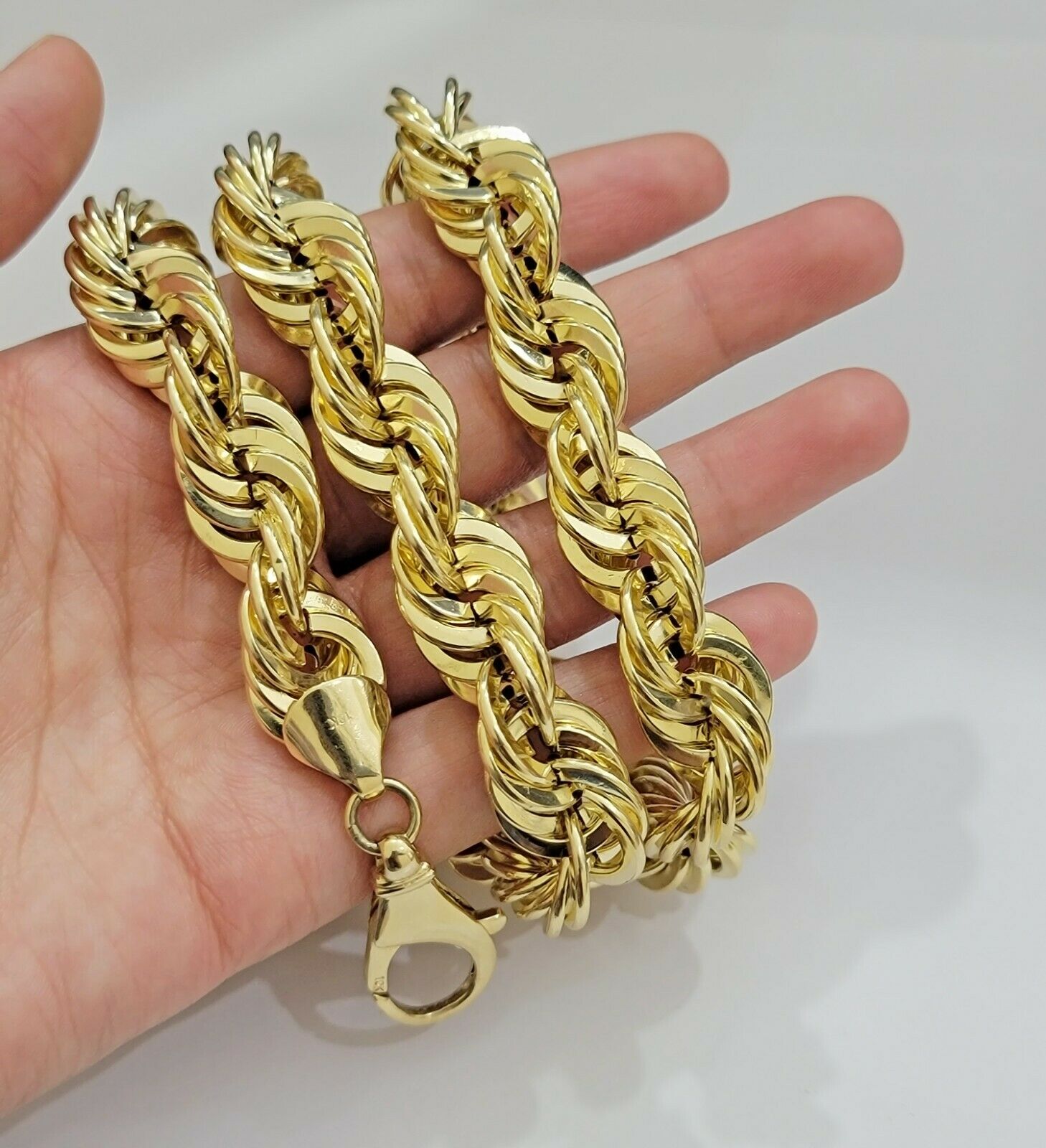 REAL 10K Yellow Gold Rope Chain Necklace 15MM Thick 22" Diamond Cut MEN'S,SHORT - GoldenlinQ