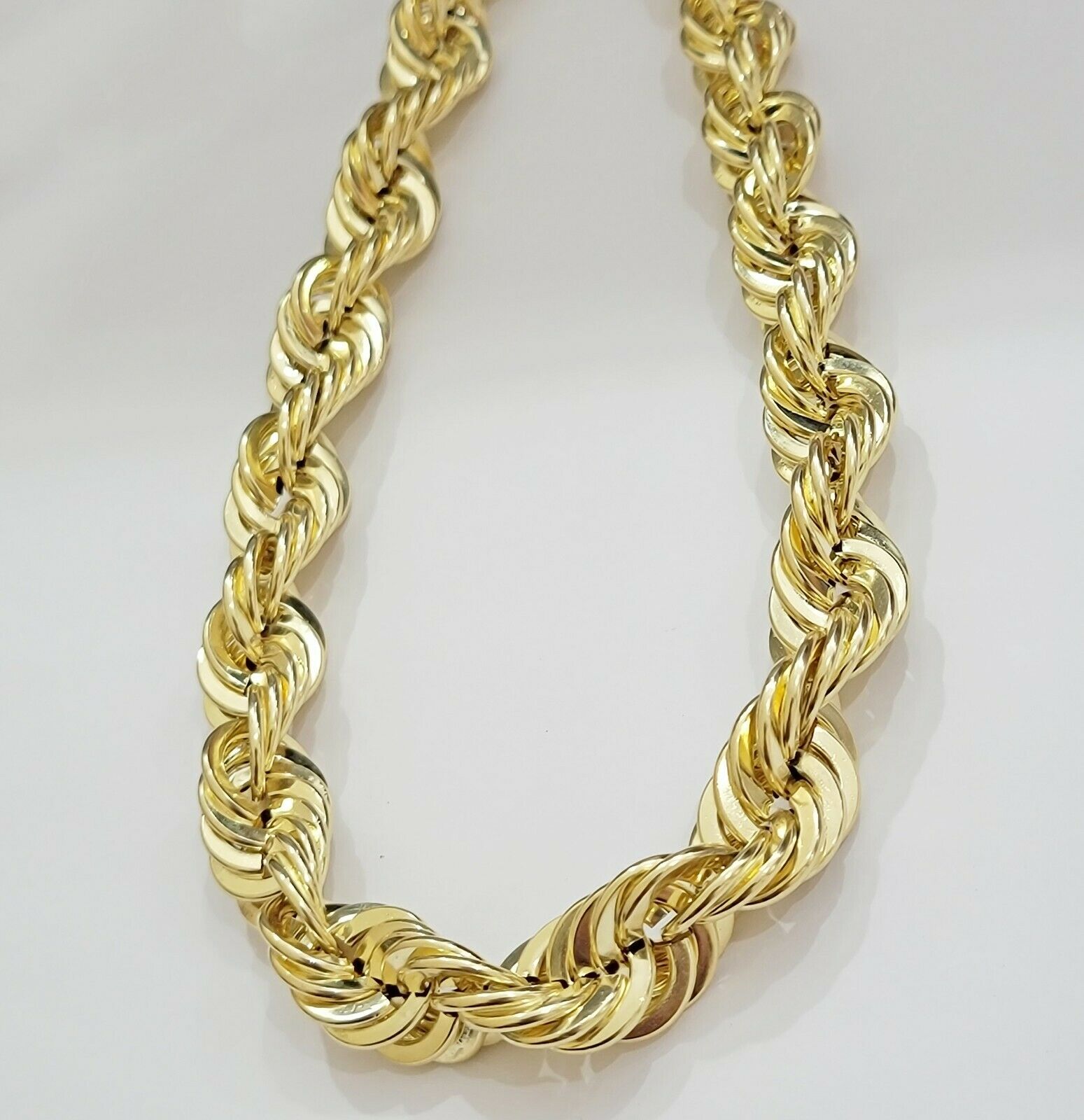 REAL 10K Yellow Gold Rope Chain Necklace 15MM Thick 22" Diamond Cut MEN'S,SHORT - GoldenlinQ