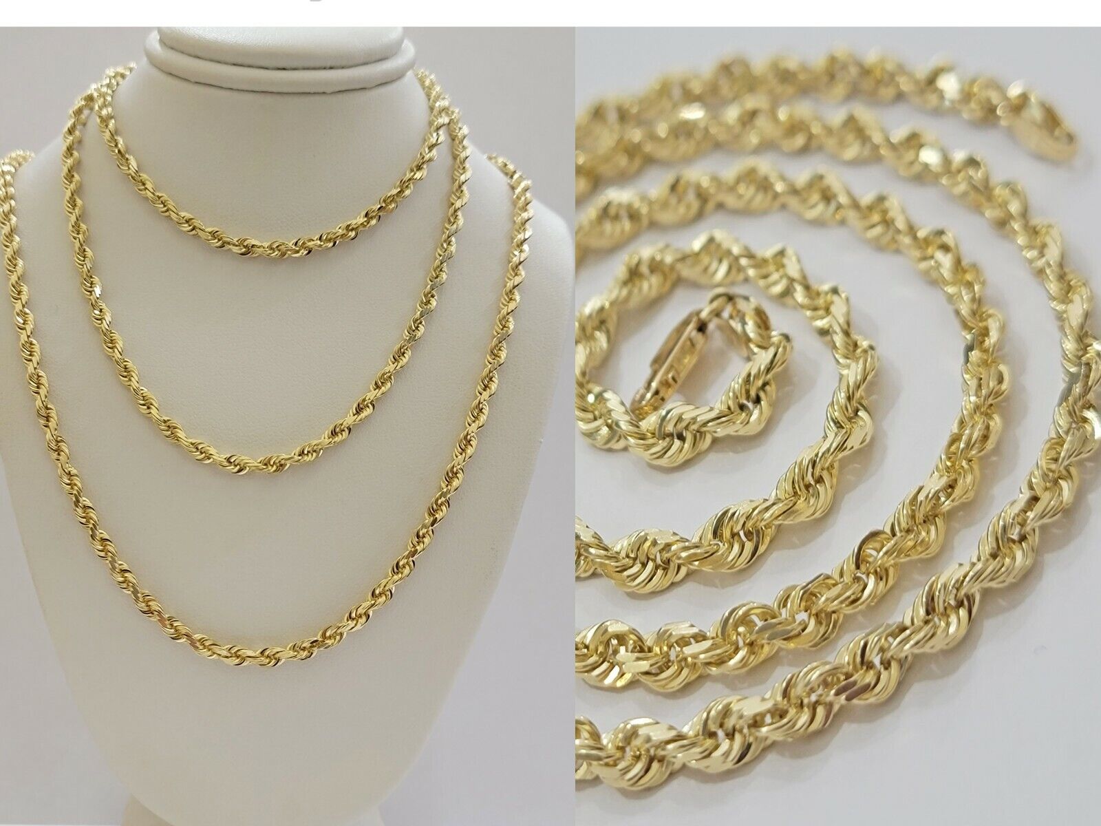 Real 10k Yellow Gold Rope Chain necklace 18 inch - 28 inch SOLID 4mm Mens Women - GoldenlinQ