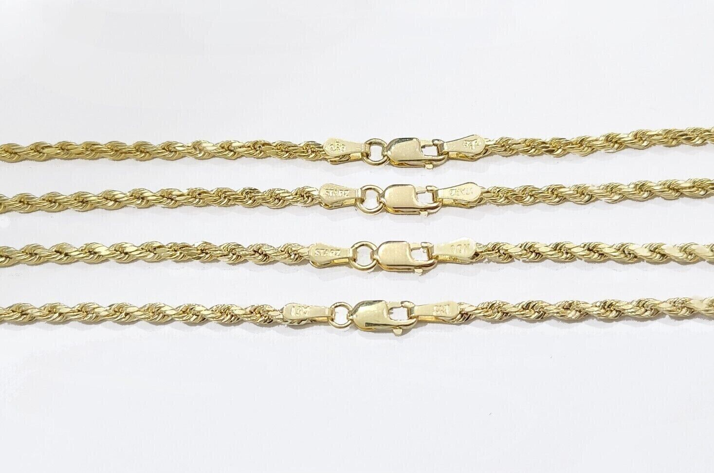 Real 10k Yellow Gold Rope Chain Necklace 2.5mm 16 - 26 Inch Diamond Cut 10kt SALE - GoldenlinQ