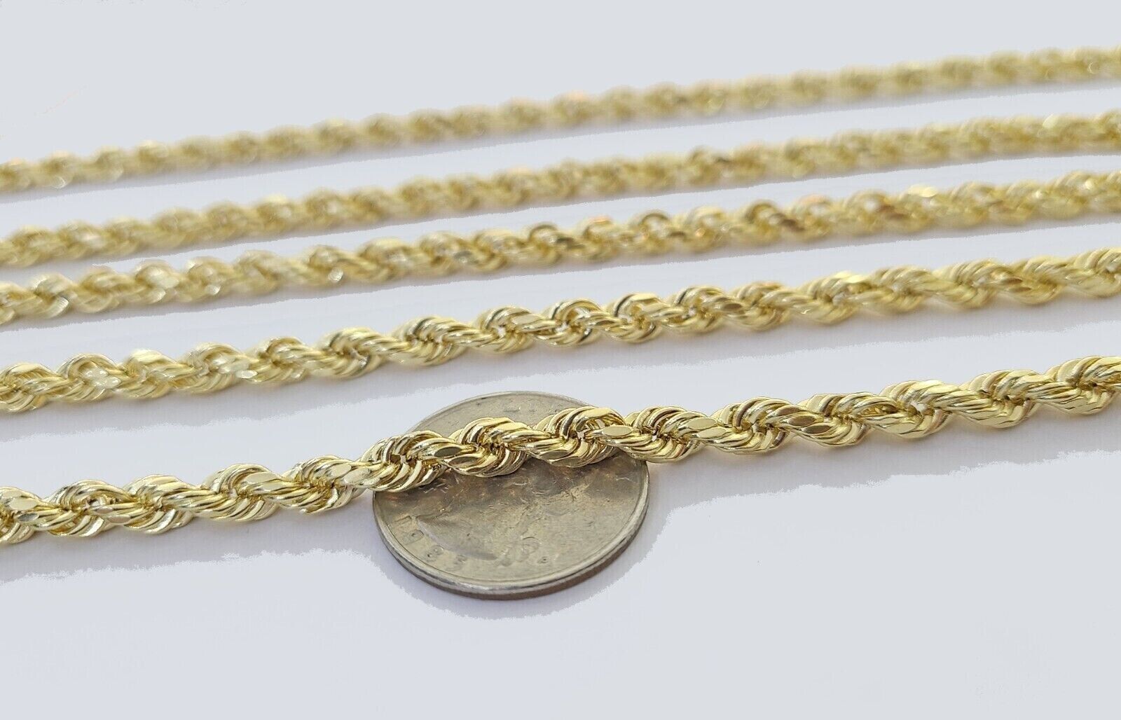 Real 10k Yellow Gold Rope Chain Necklace 4mm 18 - 28 Inch Diamond Cut Mens 10kt - GoldenlinQ