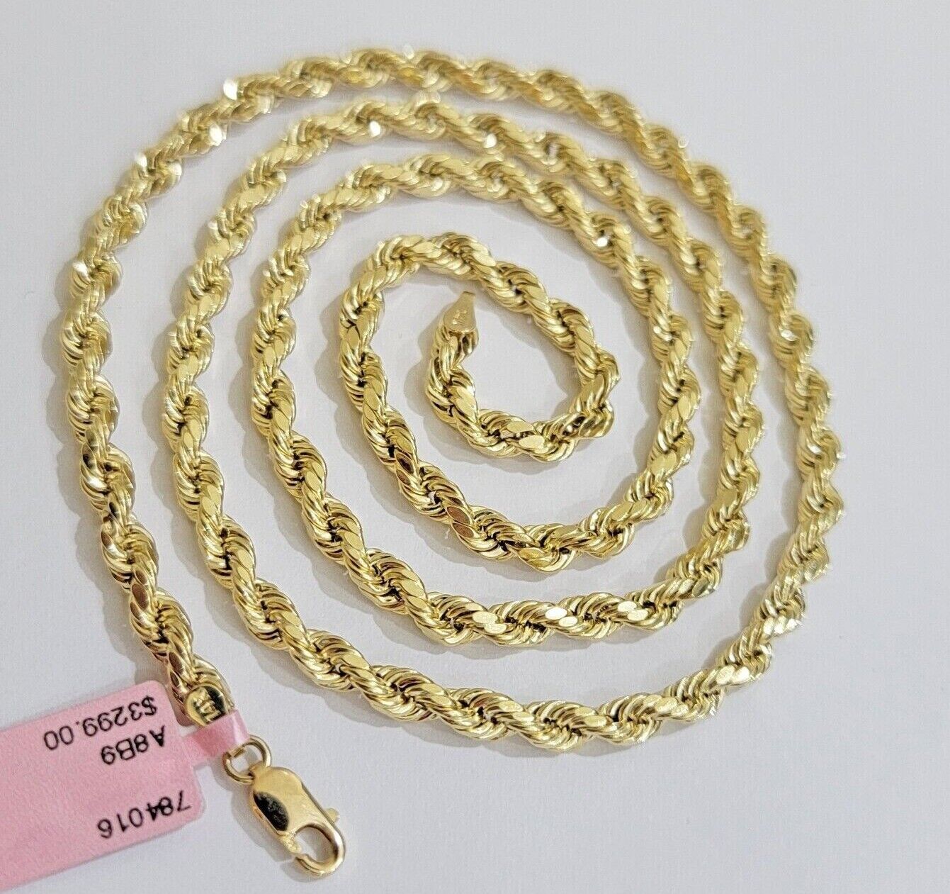 Real 10k Yellow Gold Rope Chain Necklace 4mm 18 - 28 Inch Diamond Cut Mens 10kt - GoldenlinQ