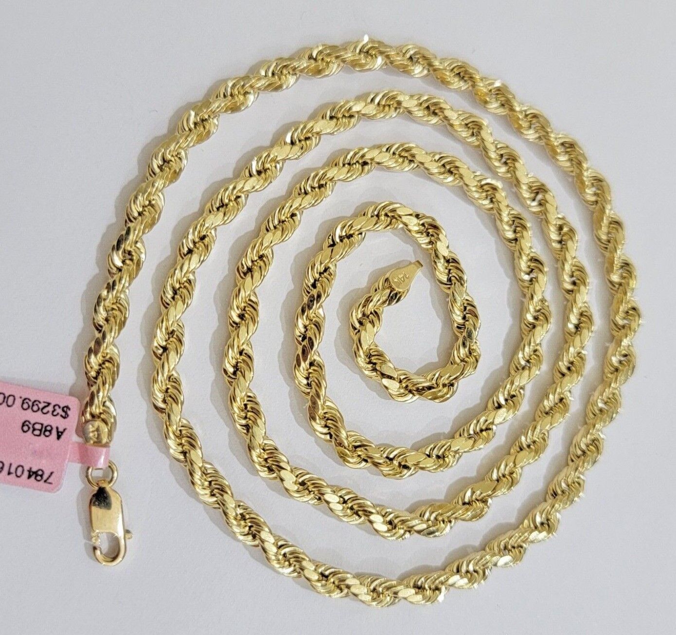 Real 10k Yellow Gold Rope Chain Necklace 4mm 18 - 28 Inch Diamond Cut Mens 10kt - GoldenlinQ