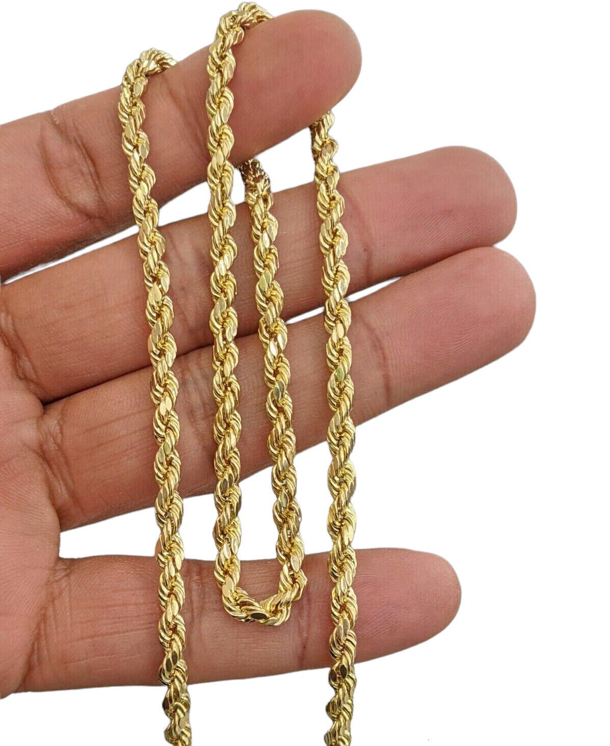 Real 10k Yellow Gold Rope Chain Necklace 4mm 18" - 30" Inch Diamond cuts 10kt - GoldenlinQ