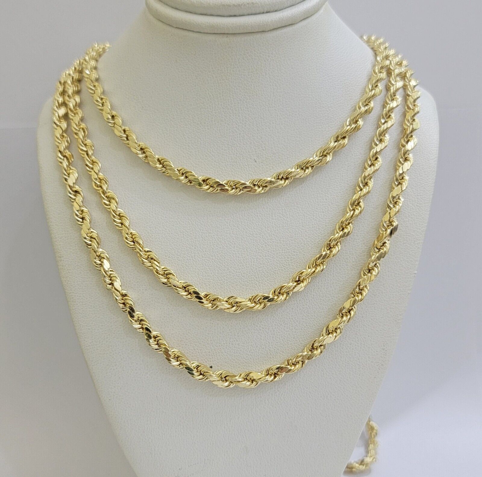 Real 10K Yellow Gold Rope Chain Necklace 5mm Necklace 18" - 30 Inch 10kt Mens - GoldenlinQ