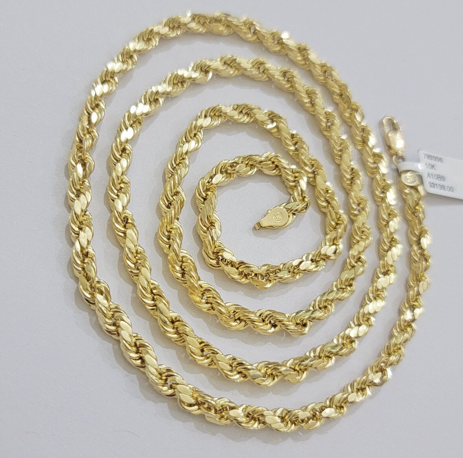 Real 10K Yellow Gold Rope Chain Necklace 5mm Necklace 18" - 30 Inch 10kt Mens - GoldenlinQ