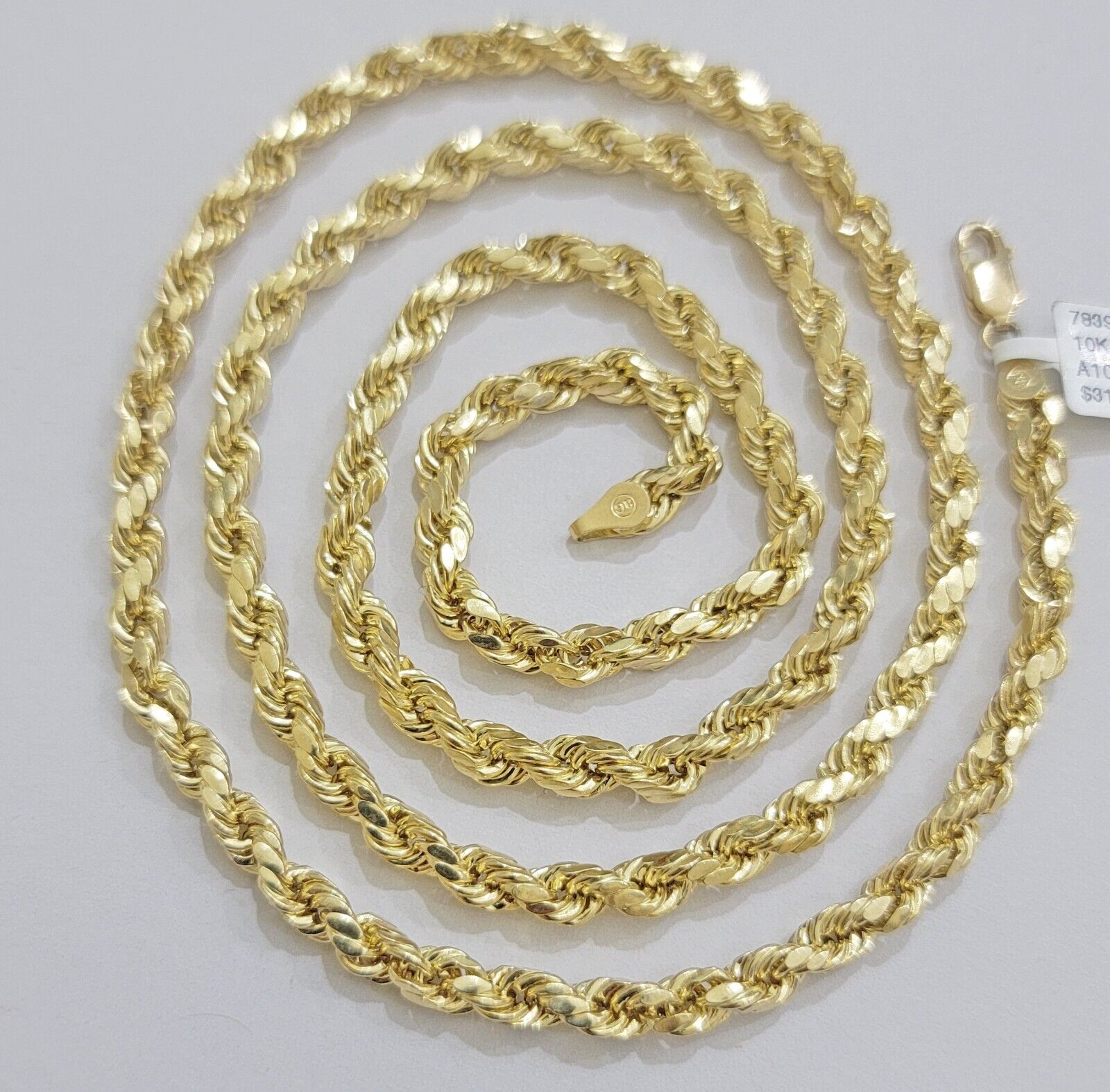 Real 10K Yellow Gold Rope Chain Necklace 5mm Necklace 18" - 30 Inch 10kt Mens - GoldenlinQ