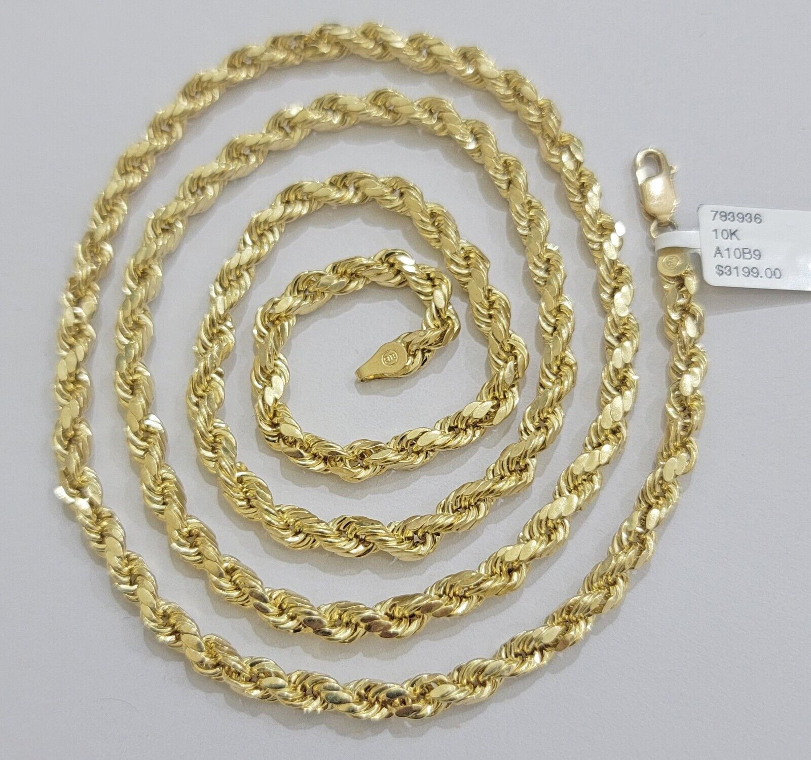Real 10K Yellow Gold Rope Chain Necklace 5mm Necklace 18" - 30 Inch 10kt Mens - GoldenlinQ