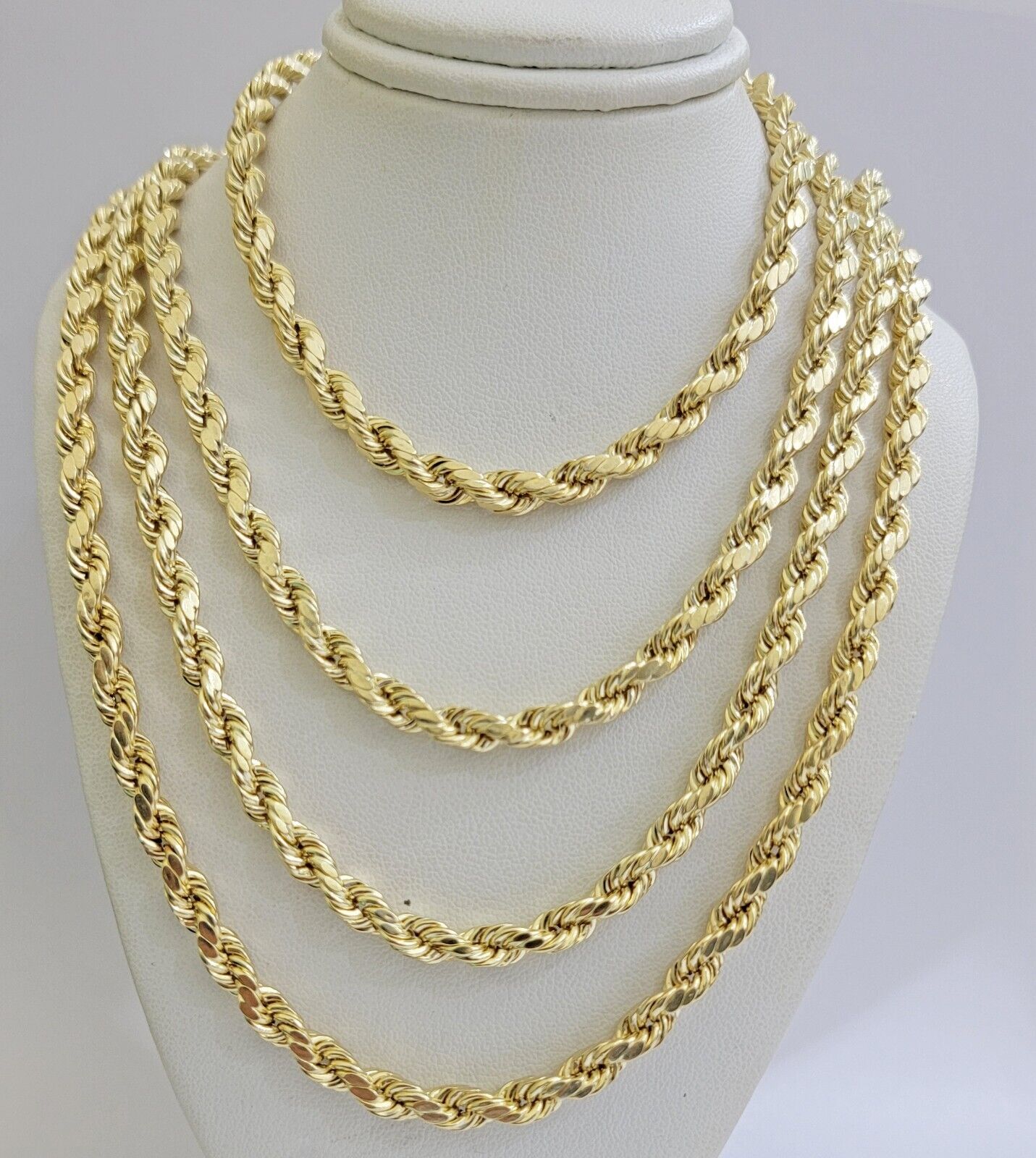 Real 10k Yellow Gold Rope Chain Necklace 6mm 18 - 28 Inch Diamond Cuts Men's 10kt - GoldenlinQ