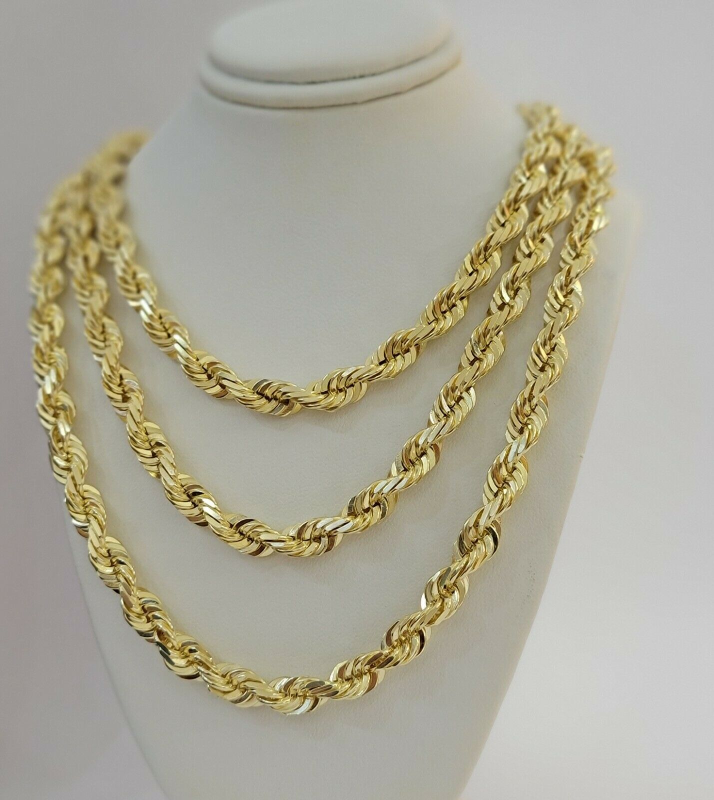 Real 10k Yellow Gold Rope Chain Solid Mens Necklace 8mm 24" Inch Diamond cut 10k - GoldenlinQ