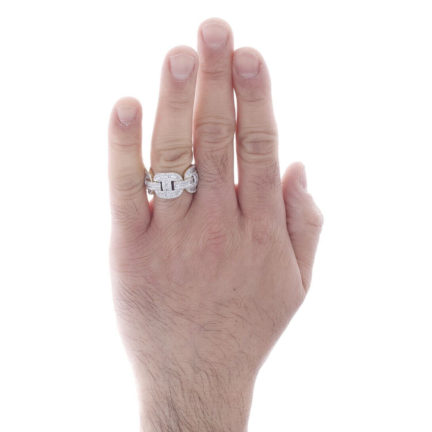 REAL 10K Yellow Gold Round Baguette Diamond Puff Link Cuban Band Ring 1.90CT AMB - GoldenlinQ