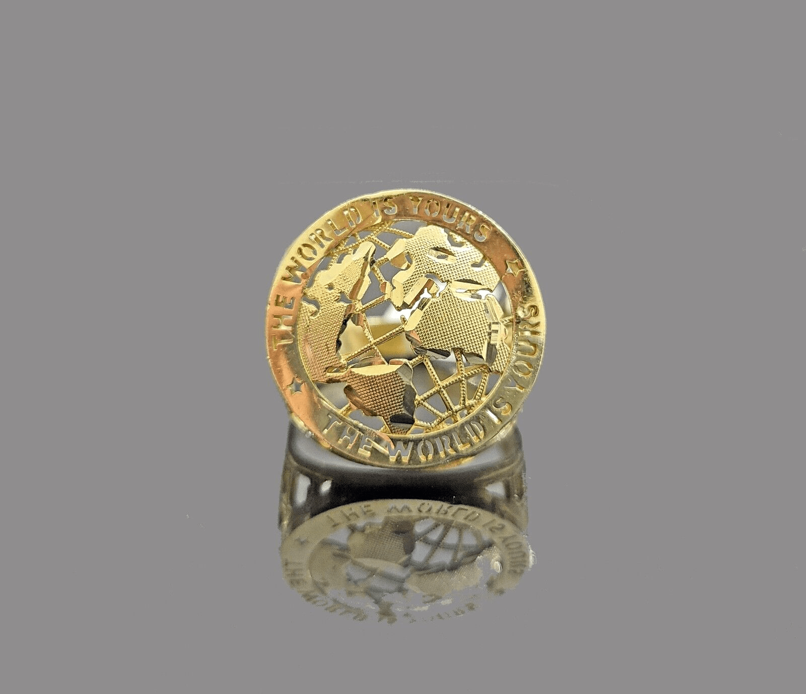 Real 10k Yellow Gold The World Is Yours Globe Ring Band size 11 10kt gold - GoldenlinQ