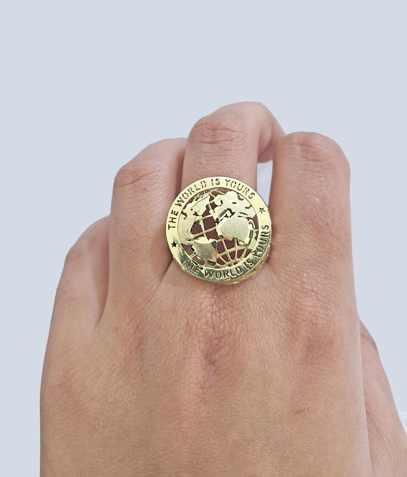 Real 10k Yellow Gold The World Is Yours Globe Ring Band size 11 10kt gold - GoldenlinQ