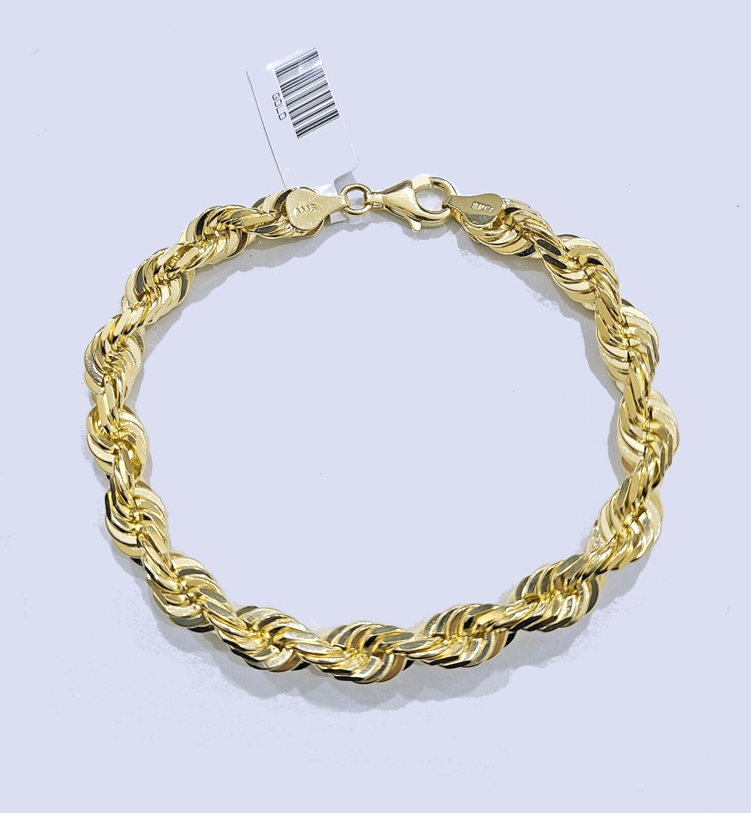 Real 10k Yellow Solid Gold 7mm Rope Bracelet 8'' inch 10kt Unisex - GoldenlinQ
