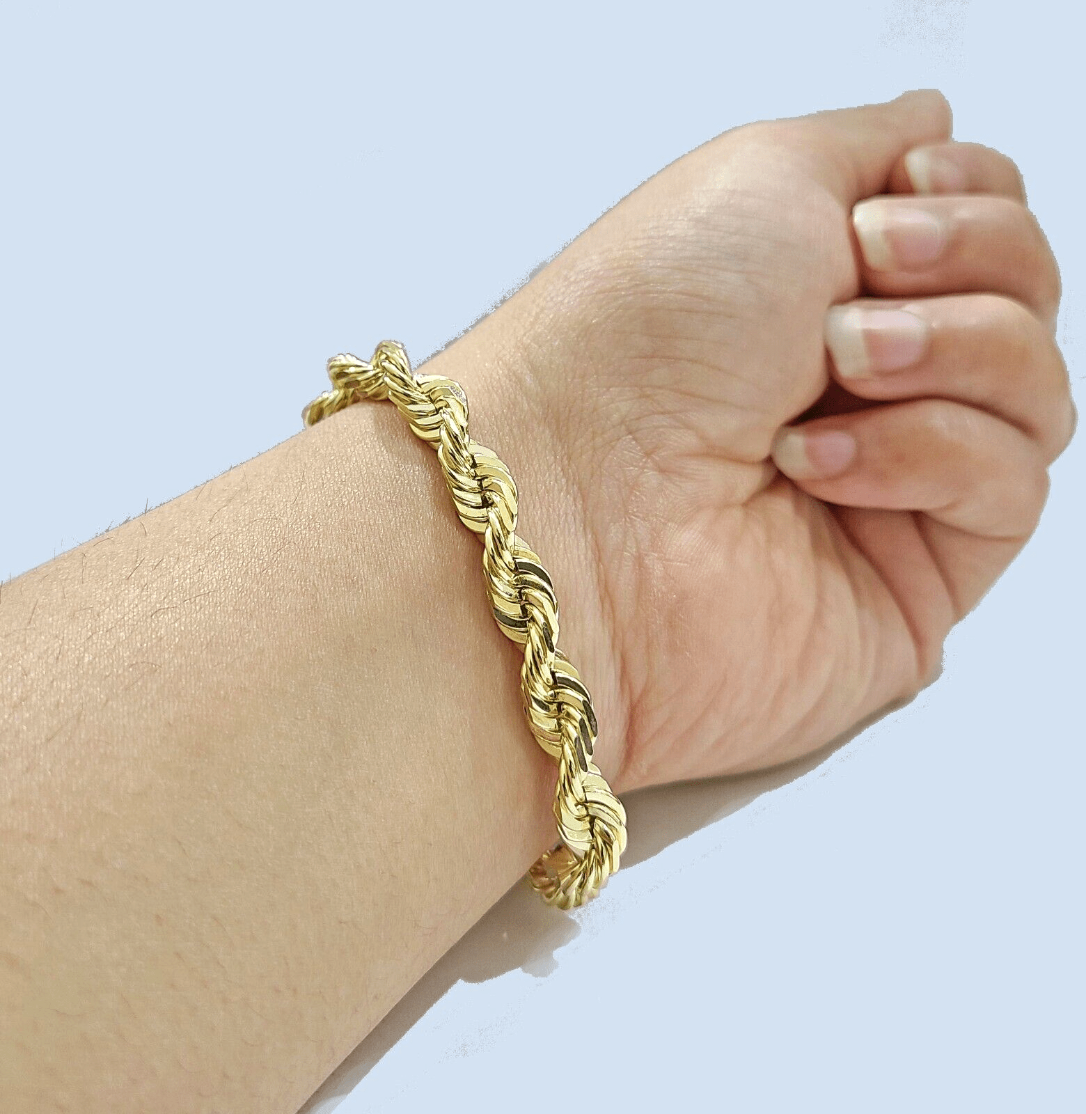 Real 10k Yellow Solid Gold 7mm Rope Bracelet 8'' inch 10kt Unisex - GoldenlinQ