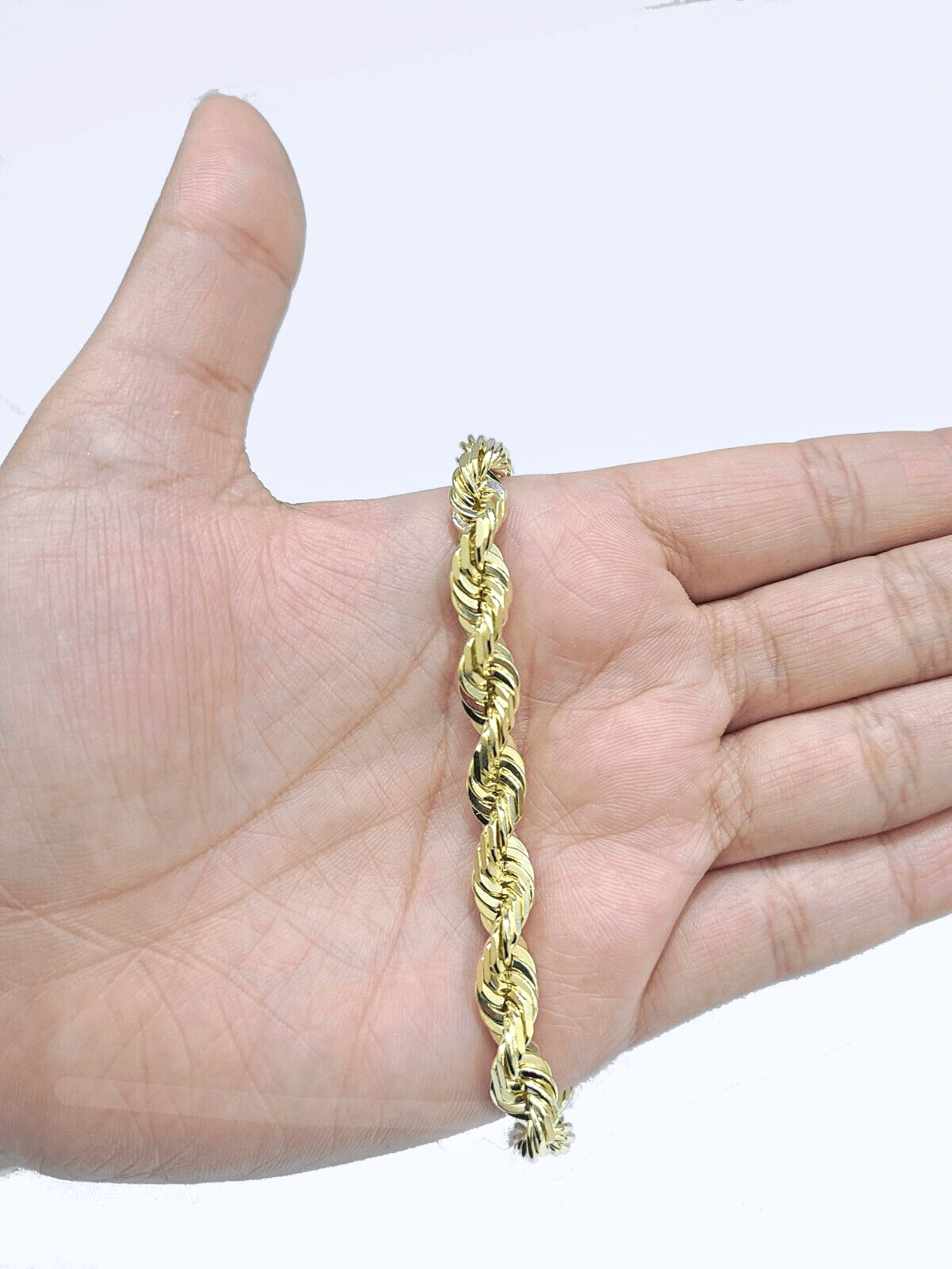 Real 10k Yellow Solid Gold 7mm Rope Bracelet 8'' inch 10kt Unisex - GoldenlinQ
