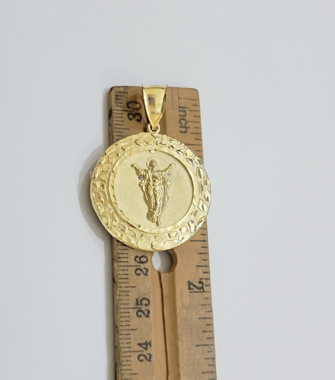 Real 10kt Jesus Circle Charm Pendant 10k Yellow Gold Chain Necklace 1.5 Inch NEW - GoldenlinQ