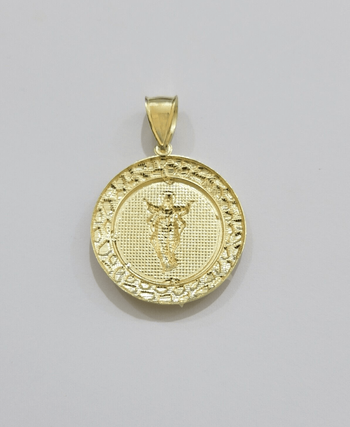 Real 10kt Jesus Circle Charm Pendant 10k Yellow Gold Chain Necklace 1.5 Inch NEW - GoldenlinQ