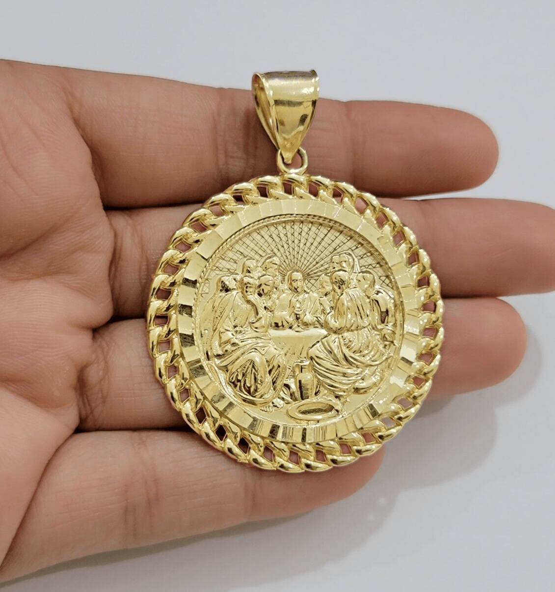 Real 10kt Last Supper Charm Pendant 10k Yellow Gold Chain Necklace 2 Inches SALE - GoldenlinQ